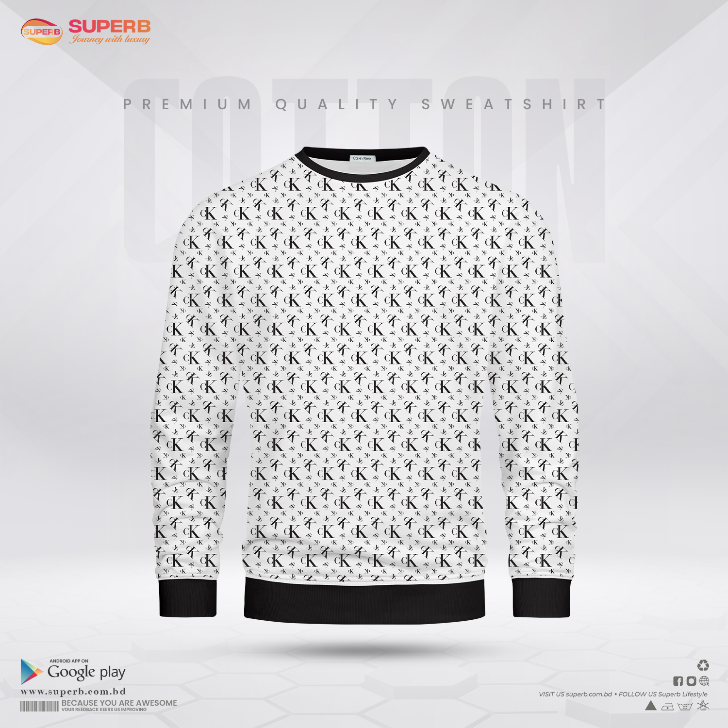 CK (Calvin Klein) Men's All-Over Logo Print Sweatshirt || Superb