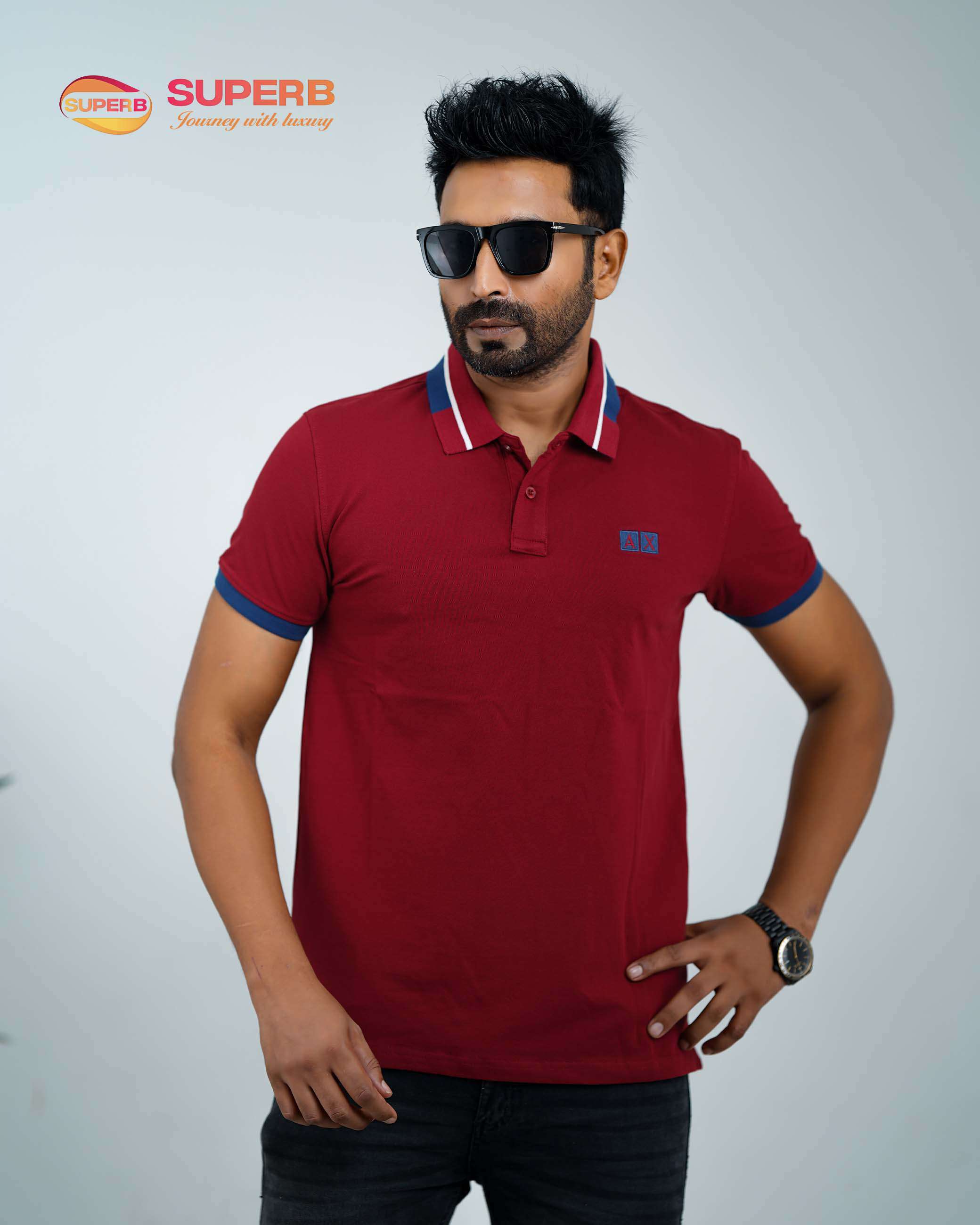 Armani Exchange Polo T-Shirt – Organic Stretch Cotton Slim Fit | Sustainable Piqué Collection - Maroon