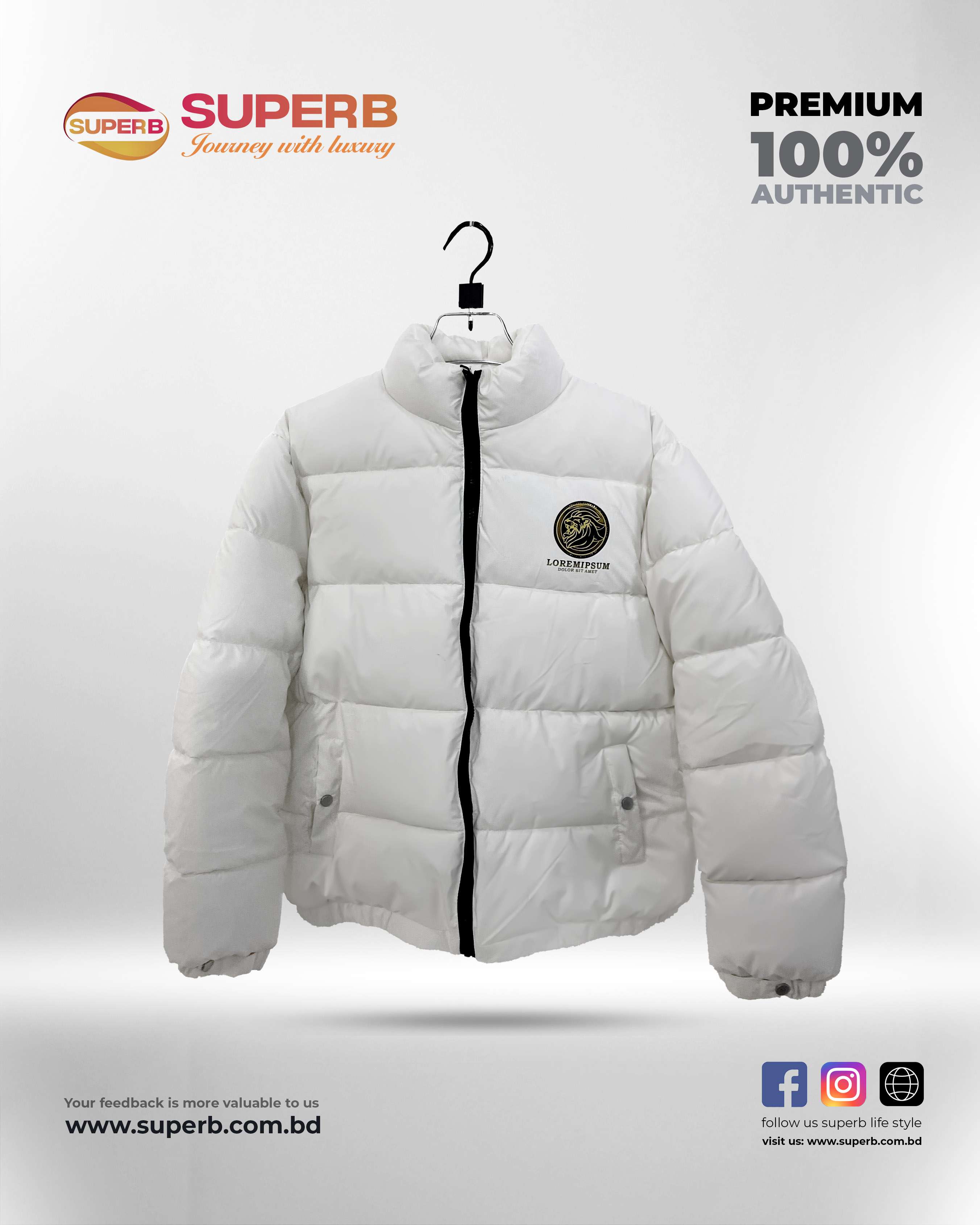 Loremipsum Core Puffer Jacket | Stylish and Comfortable Winter Jacket | Superb Lifestyle - White