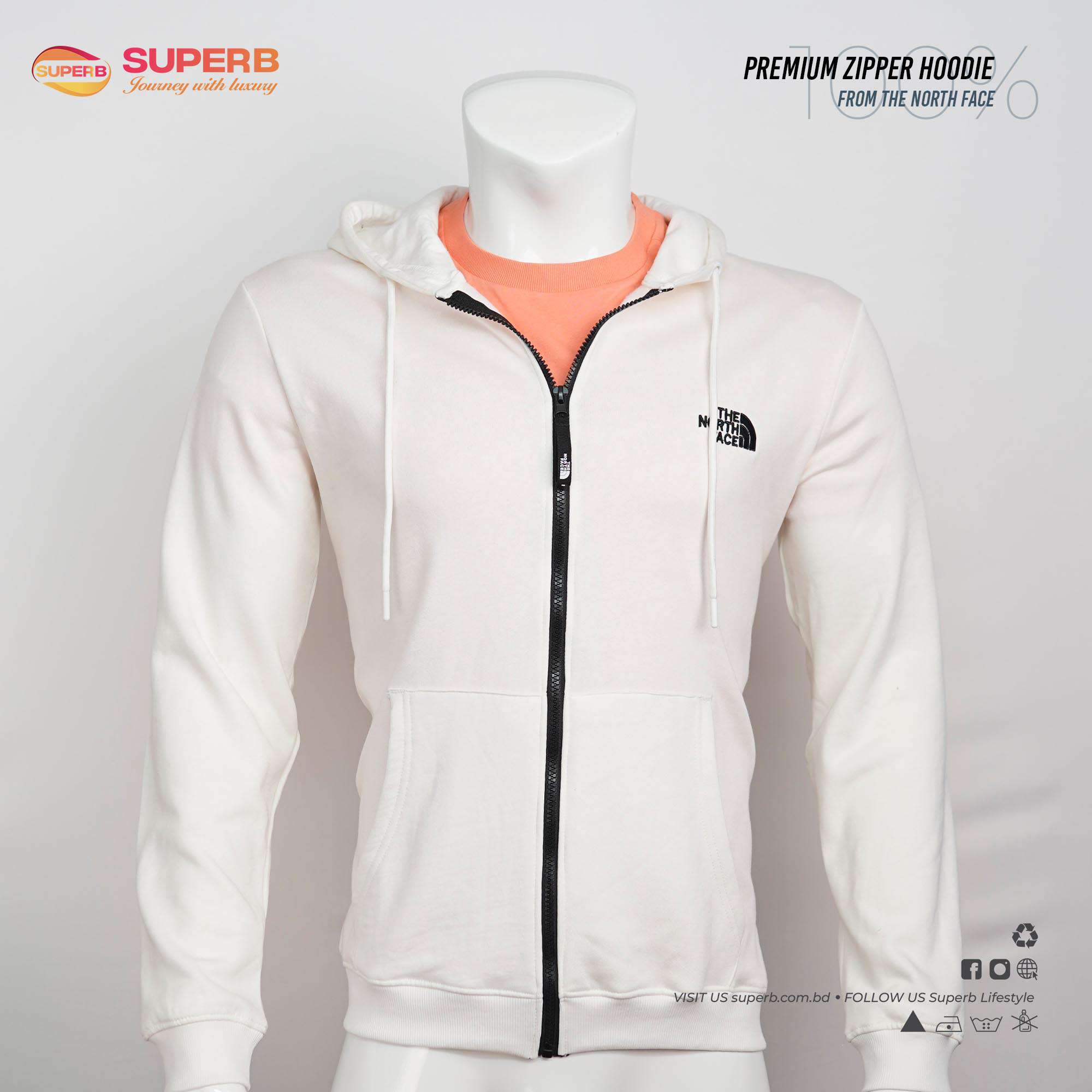 Premium The North Face Zipper Hoodie- Stylish Outerwear | Superb Lifestyle - White