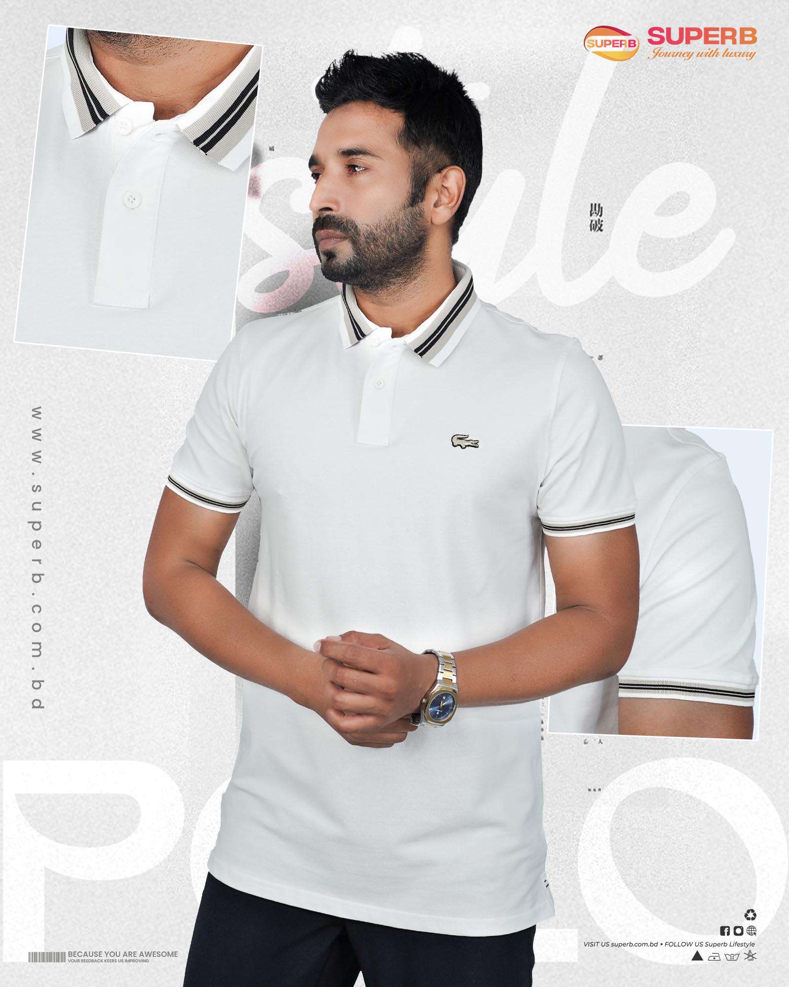 Lacoste Men's Premium  Polo T-Shirt – Timeless Style & Comfort-V3 || Superb - White