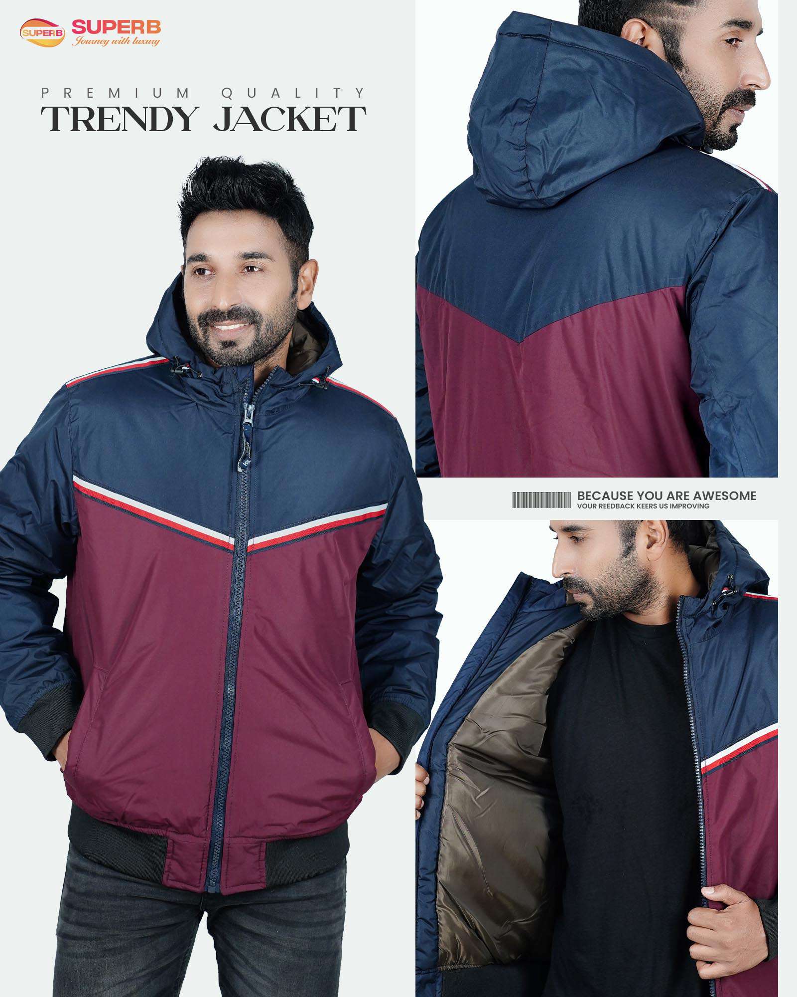 Tommy Jeans Premium Contrast Jacket – Ultimate Style & Comfort - Maroon-Blue-Contrast