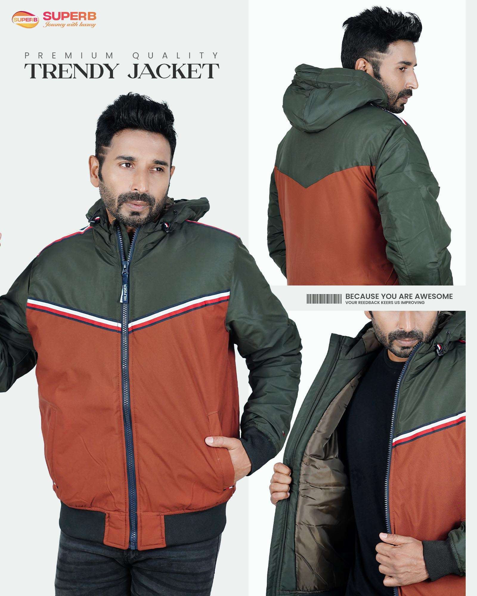 Tommy Jeans Premium Contrast Jacket – Ultimate Style & Comfort - Brick red-Olive-Contrast