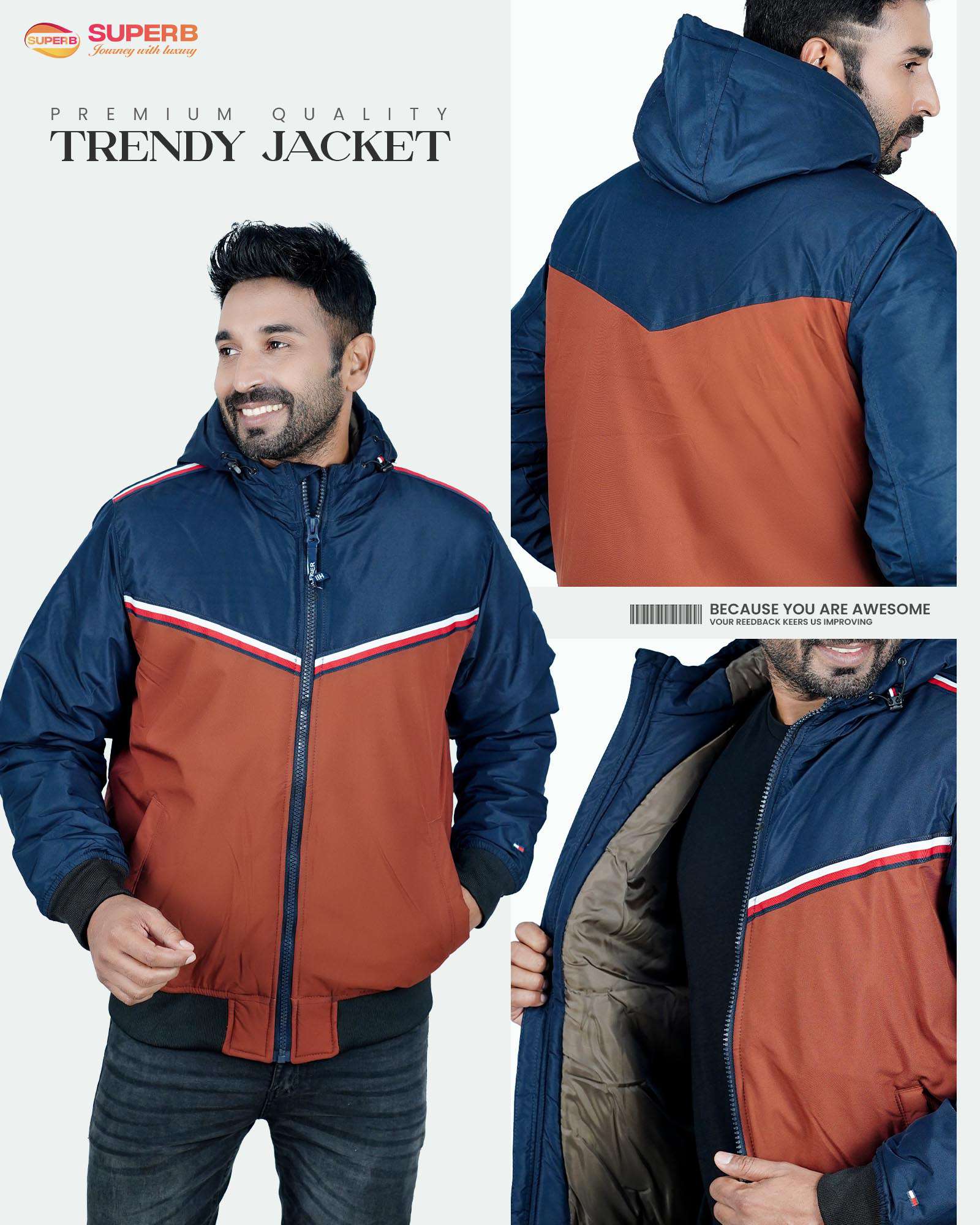 Tommy Jeans Premium Contrast Jacket – Ultimate Style & Comfort - Dark Orange-Blue-Contrast
