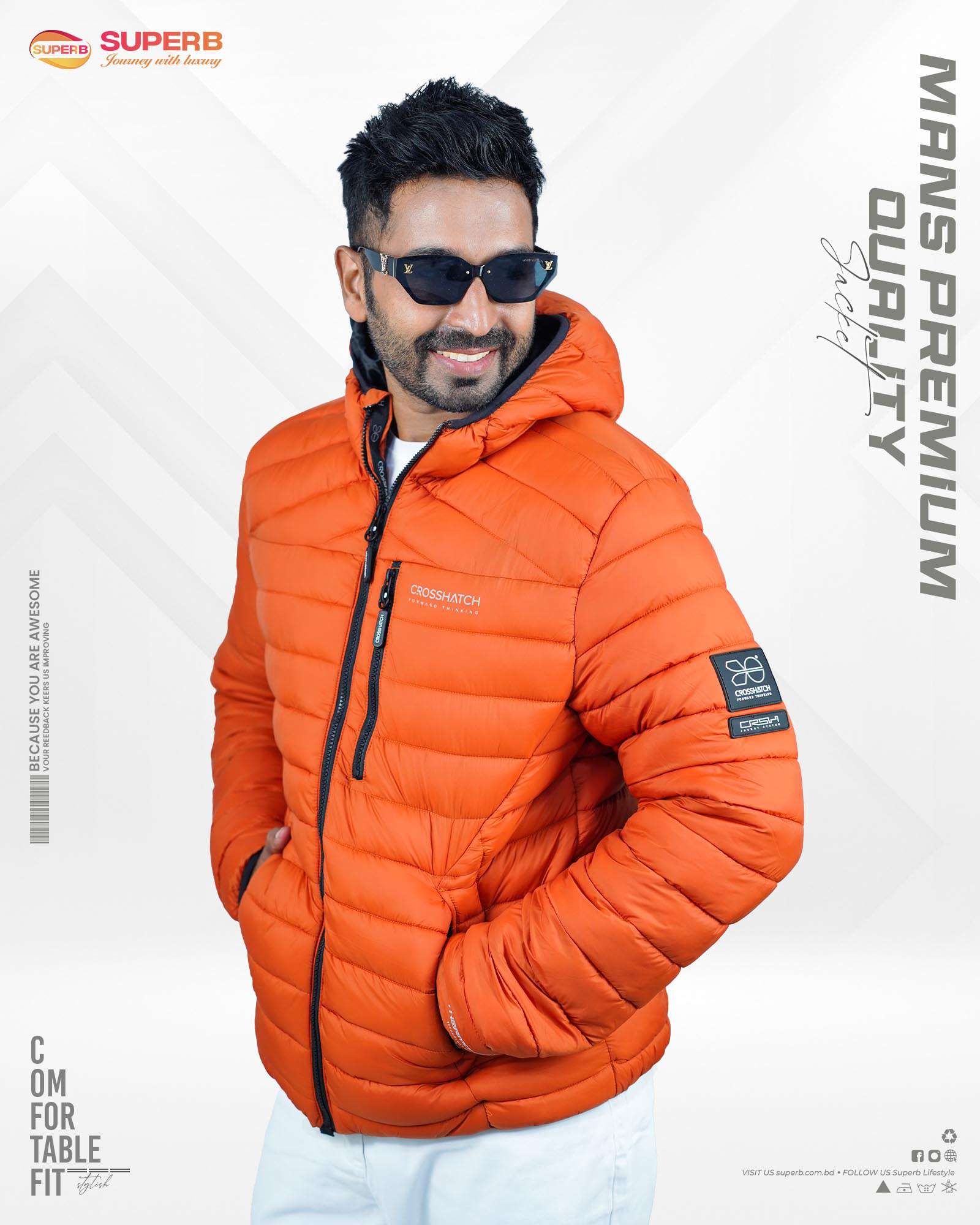 Men's Premium Crosshatch Padded Jacket | Superb LifeStyle - Orange
