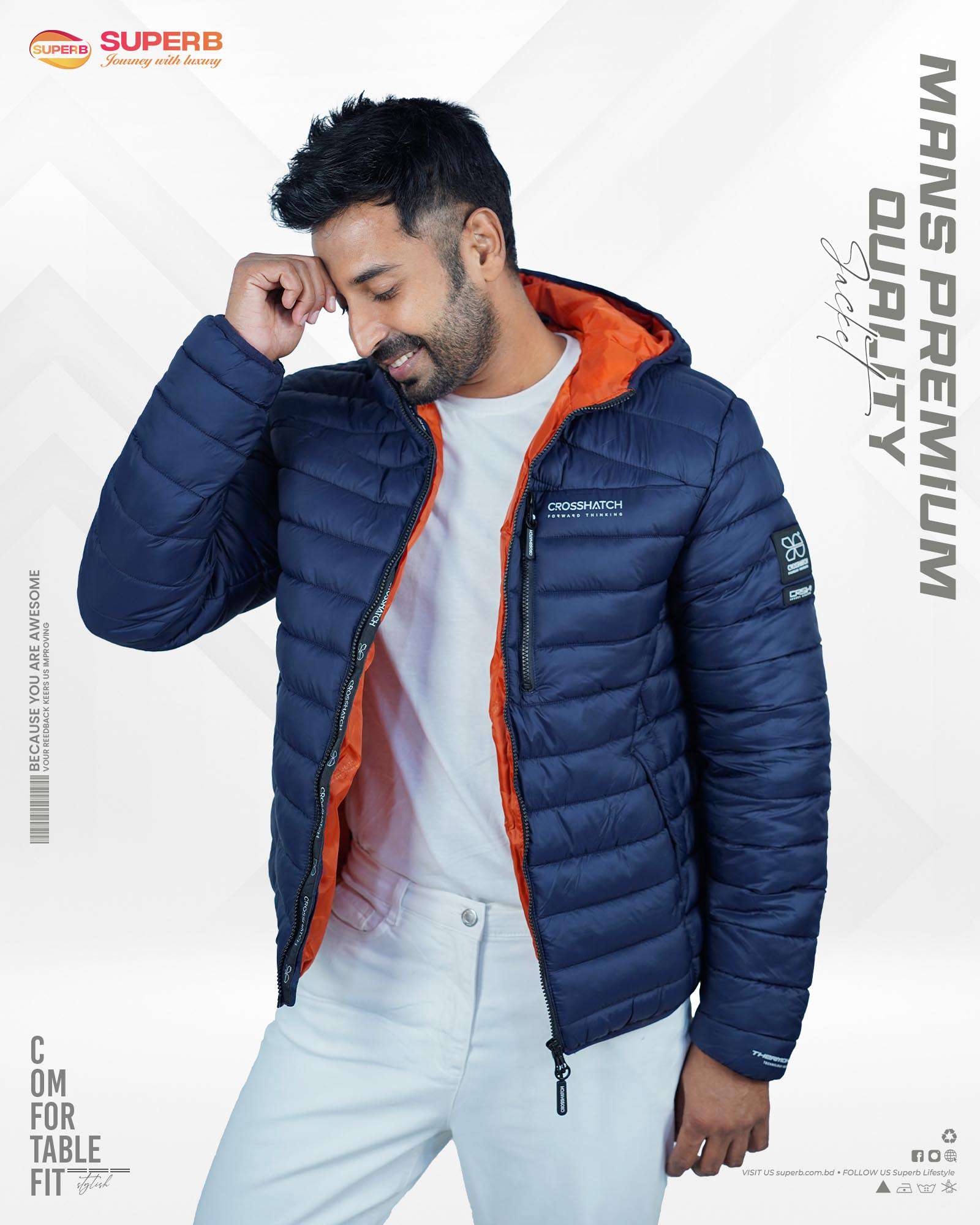 Men's Premium Crosshatch Padded Jacket | Superb LifeStyle - Dark Navy