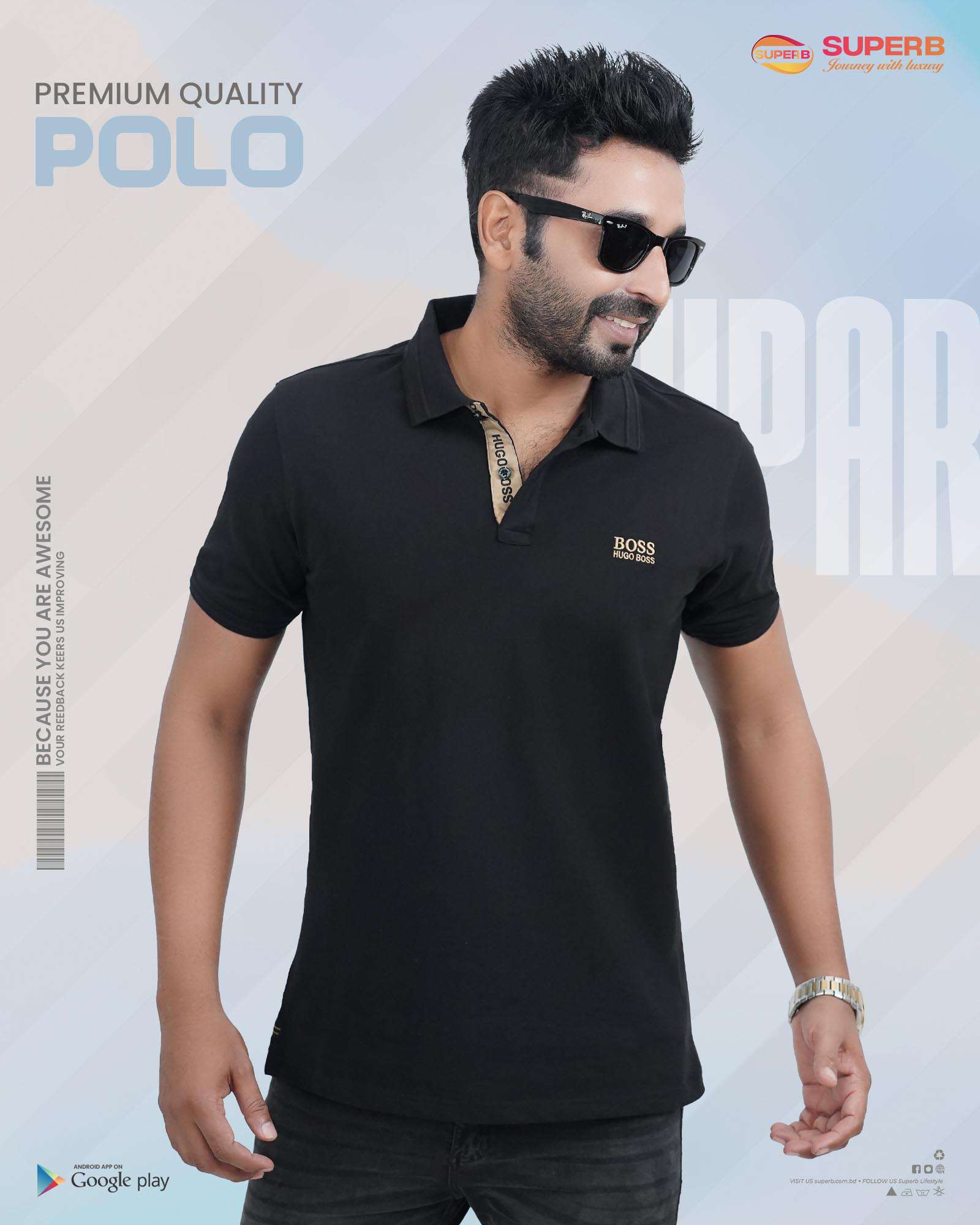 Hugo Boss Men's Premium Polo T-Shirt || Superb LifeStyle - Black