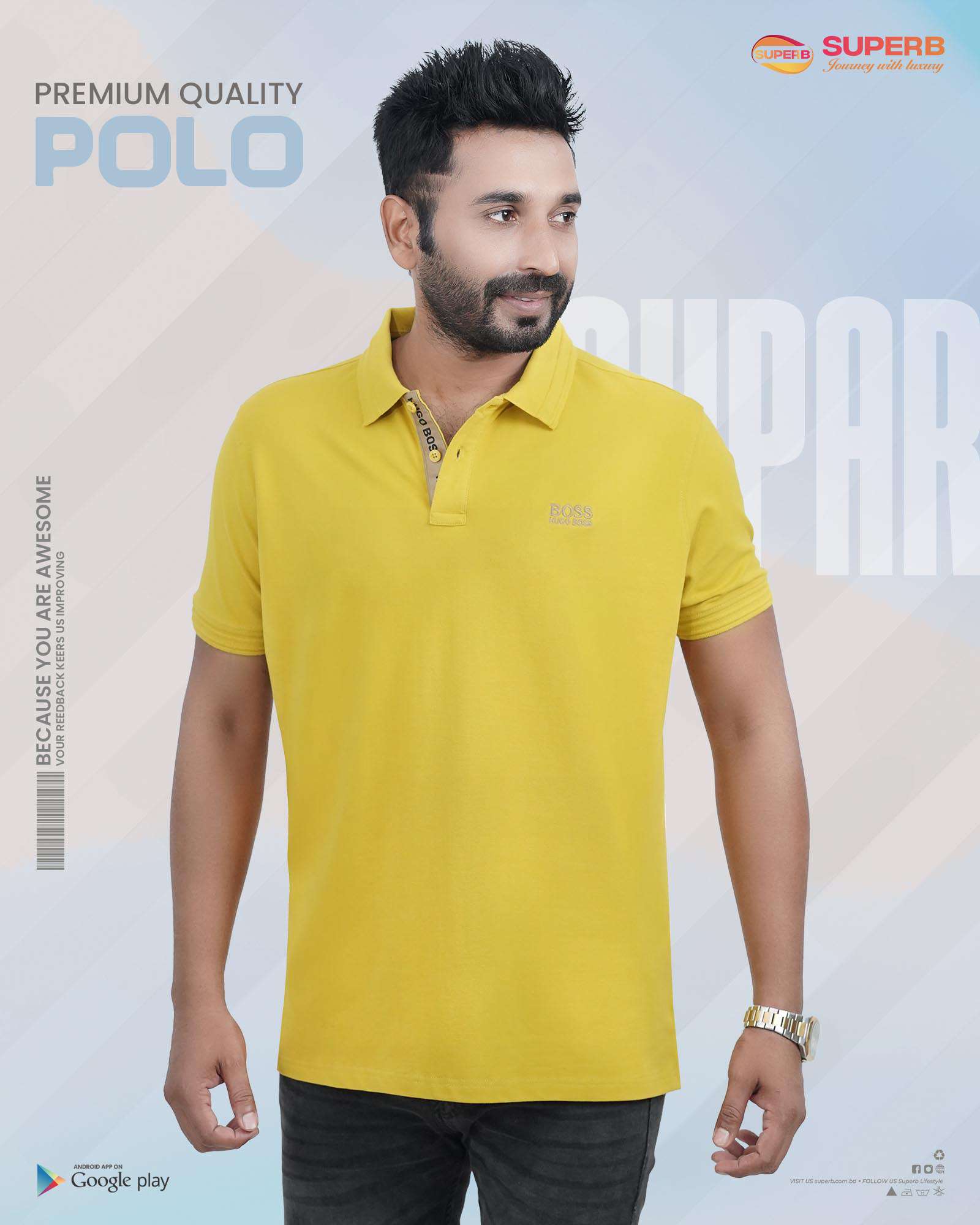 Hugo Boss Men's Premium Polo T-Shirt || Superb LifeStyle - Yellow