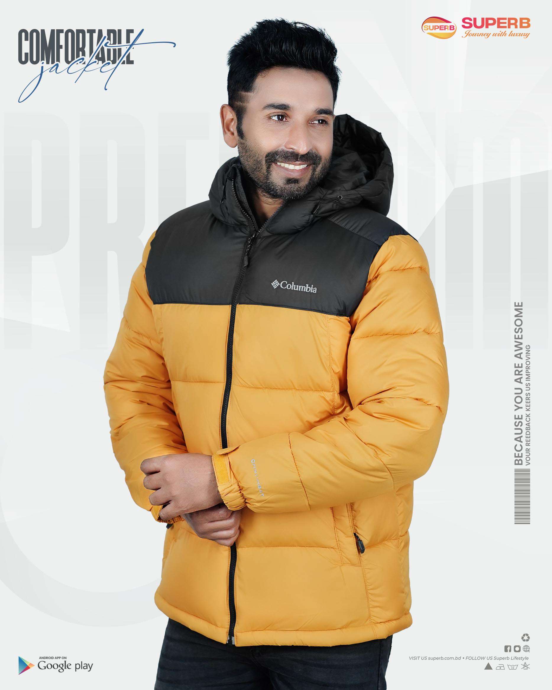 Columbia Men's Contrast Hooded Jacket - Vibrant Winter Collection || Superb Lifestyle - Orange-Black Contrast