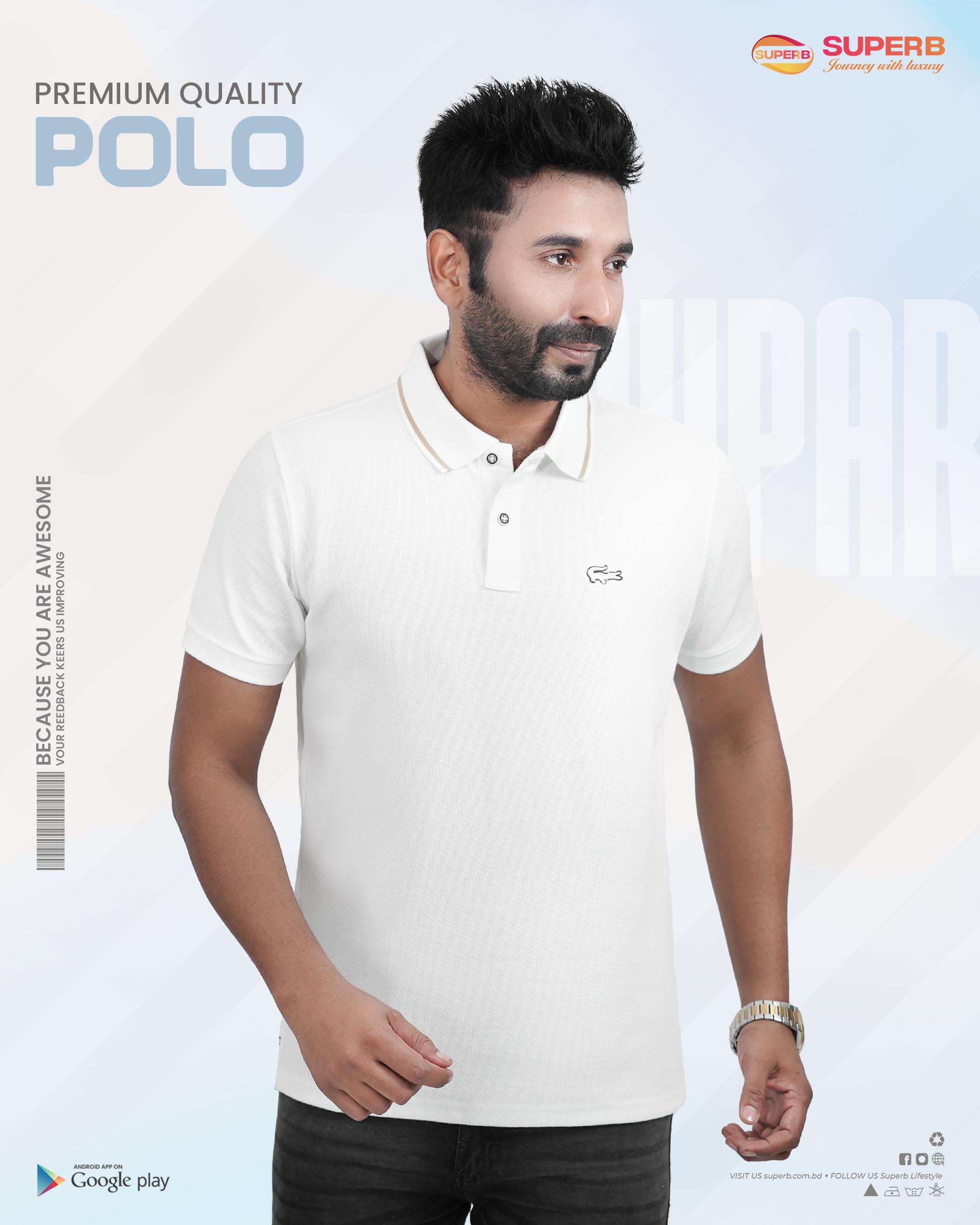 Lacoste Premium  Polo T-Shirt for Men - Stylish & Comfortable-V2 || Superb Lifestyle - White
