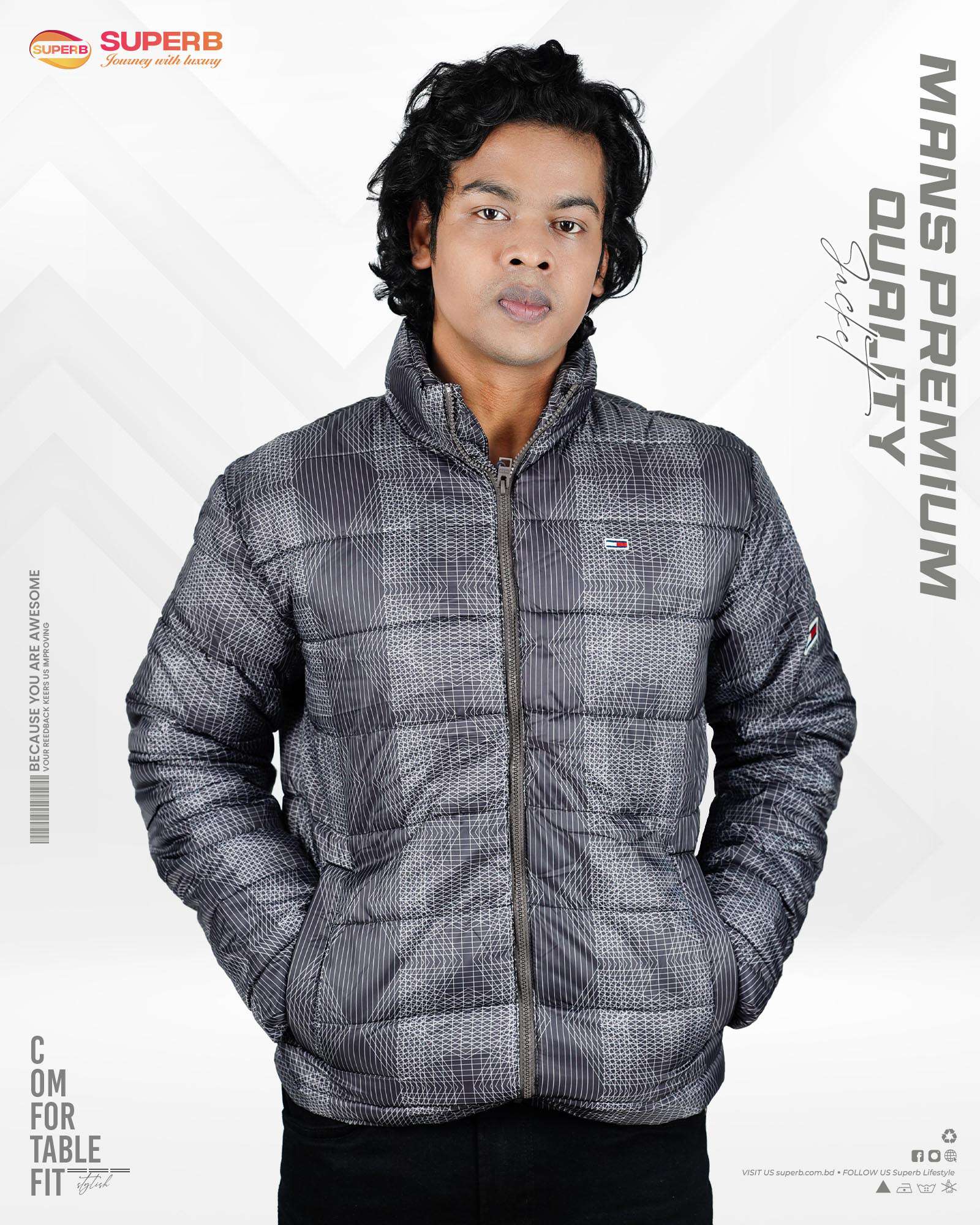 Tommy Jeans Striped Winter Jacket | Superb Lifestyle - Carbon stripes