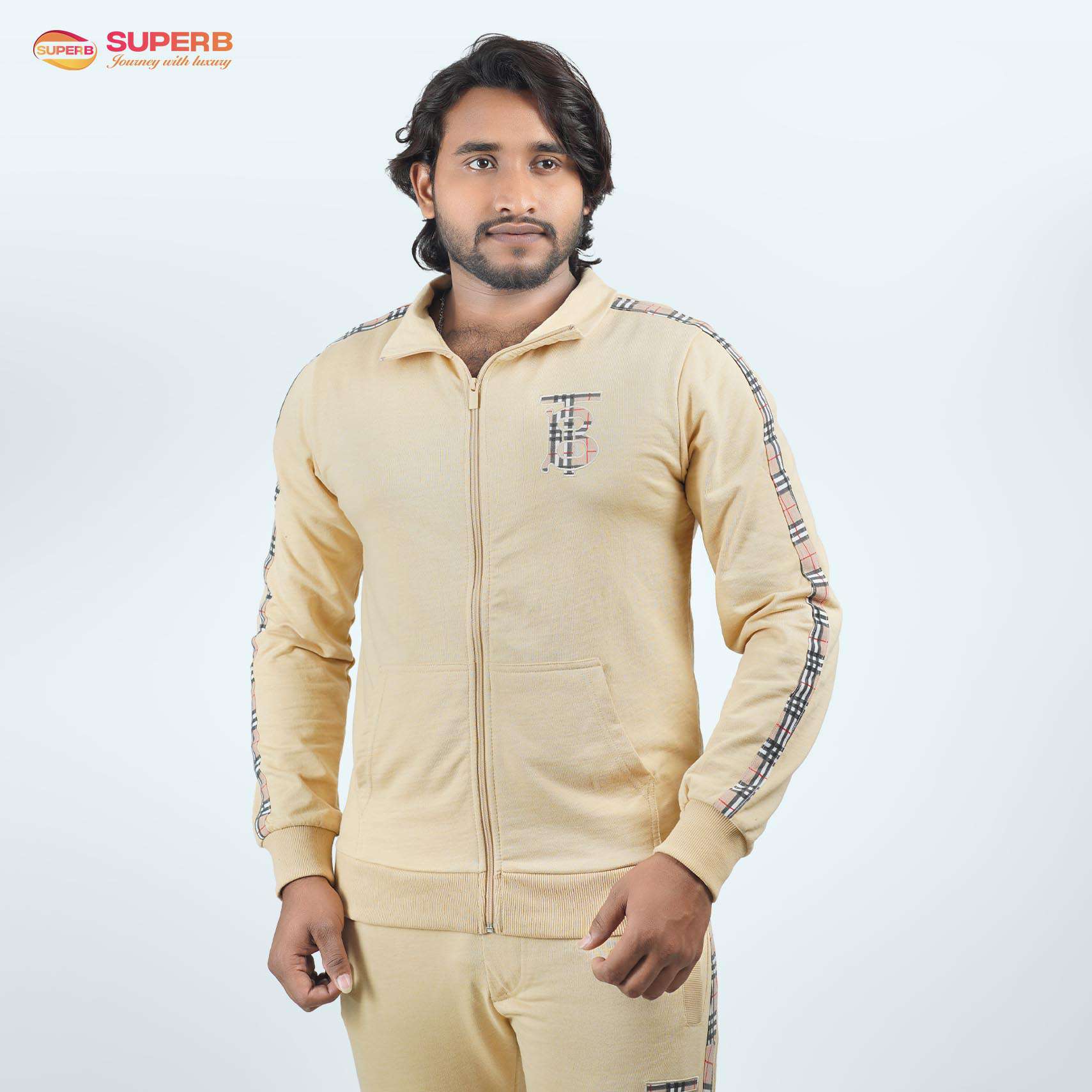 Burberry-Inspired Tracksuit for Men || Superb Lifestyle - Beige