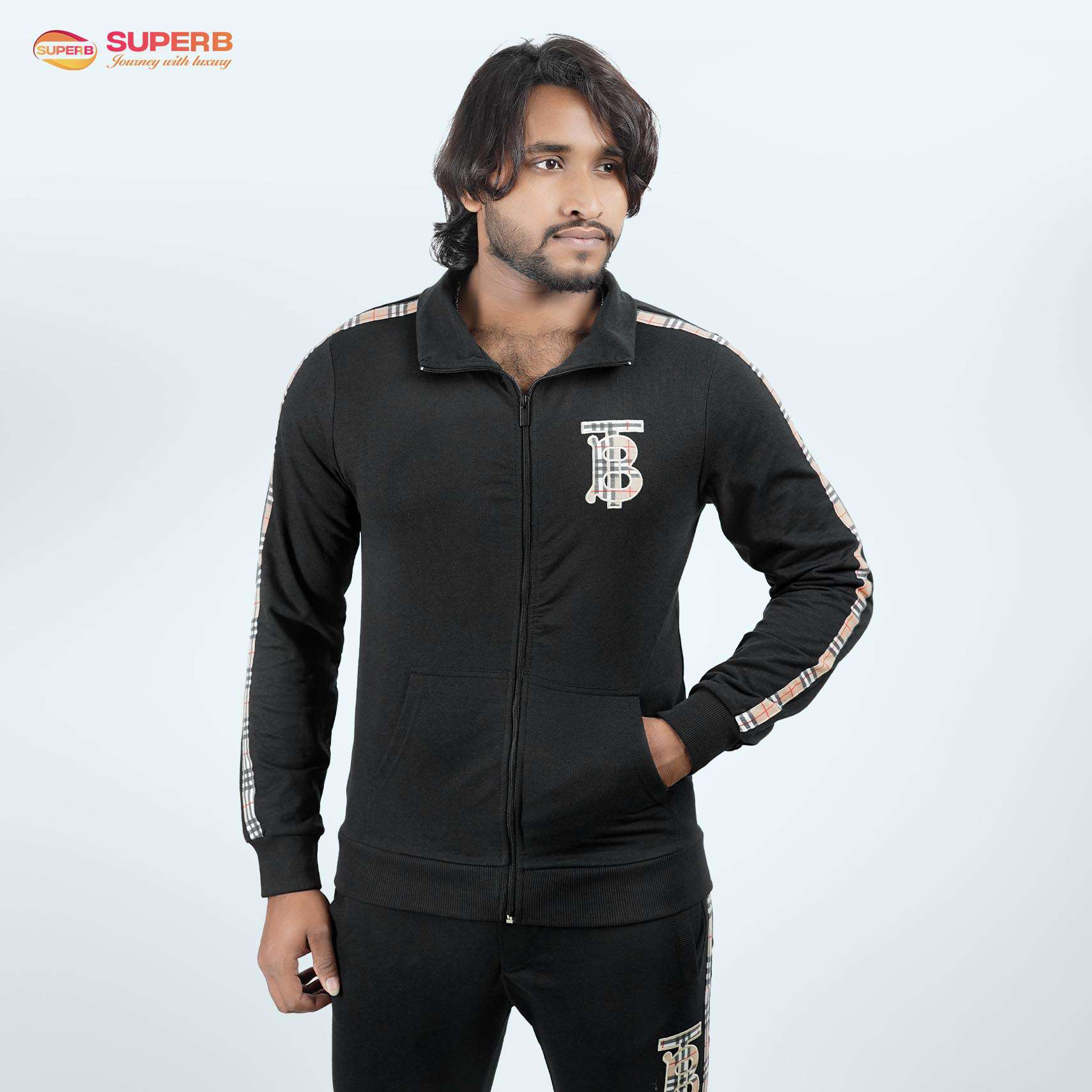Burberry-Inspired Tracksuit for Men || Superb Lifestyle - Black