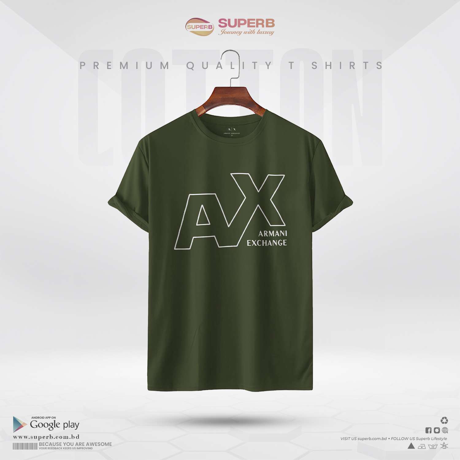 A|X Armani Exchange Men's  Crew Neck T-Shirt || Superb - Olive