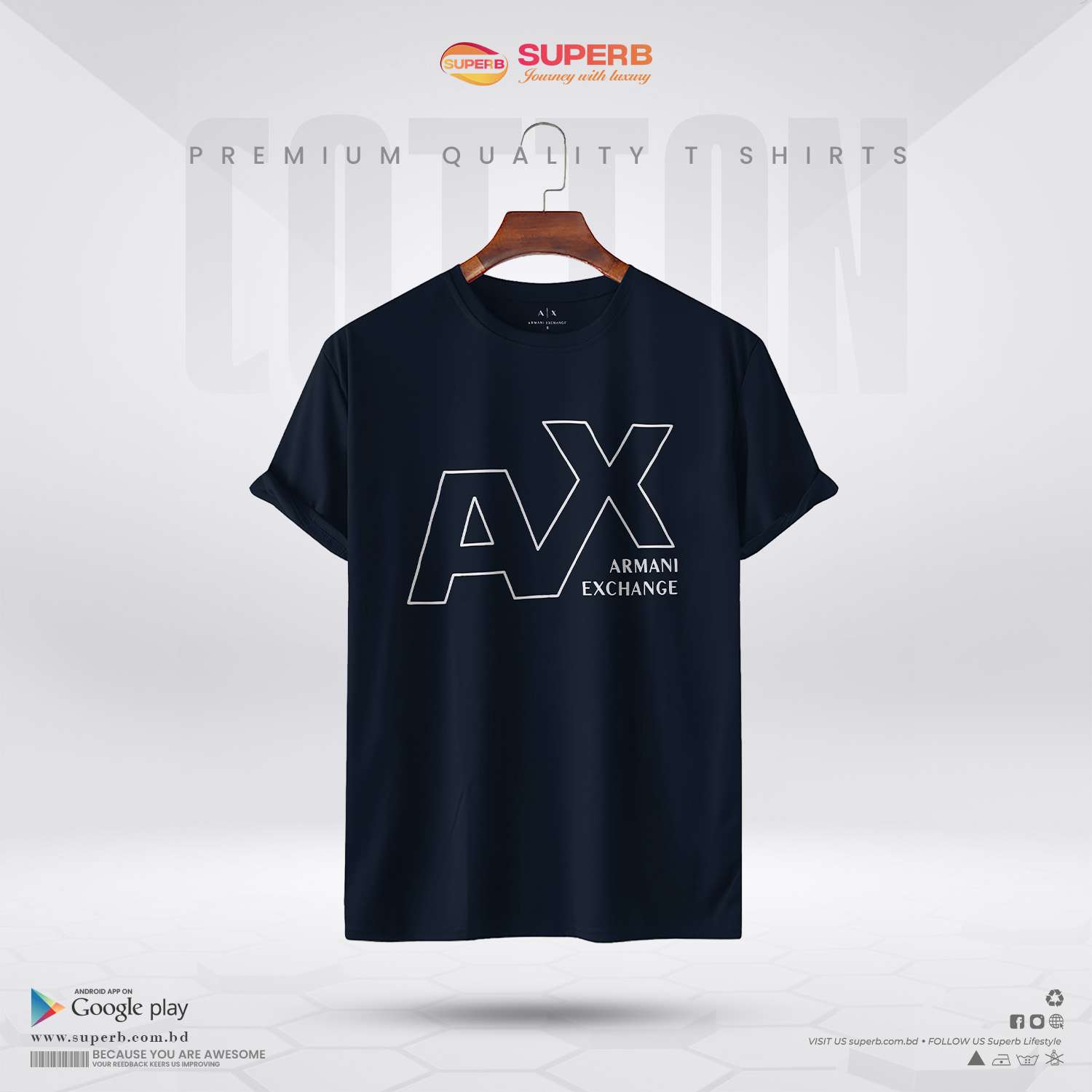A|X Armani Exchange Men's  Crew Neck T-Shirt || Superb - Navy Black