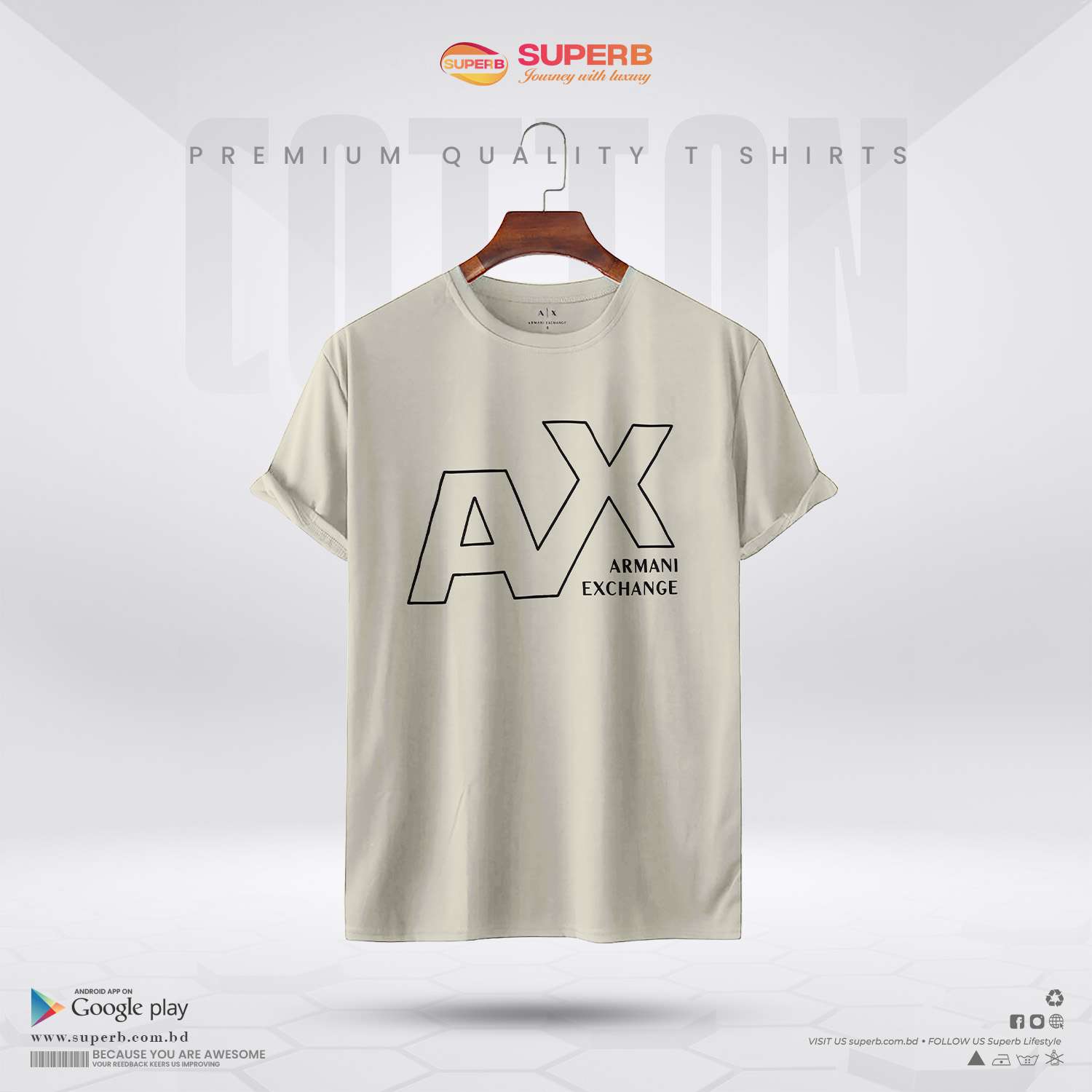 A|X Armani Exchange Men's  Crew Neck T-Shirt || Superb - Off-white