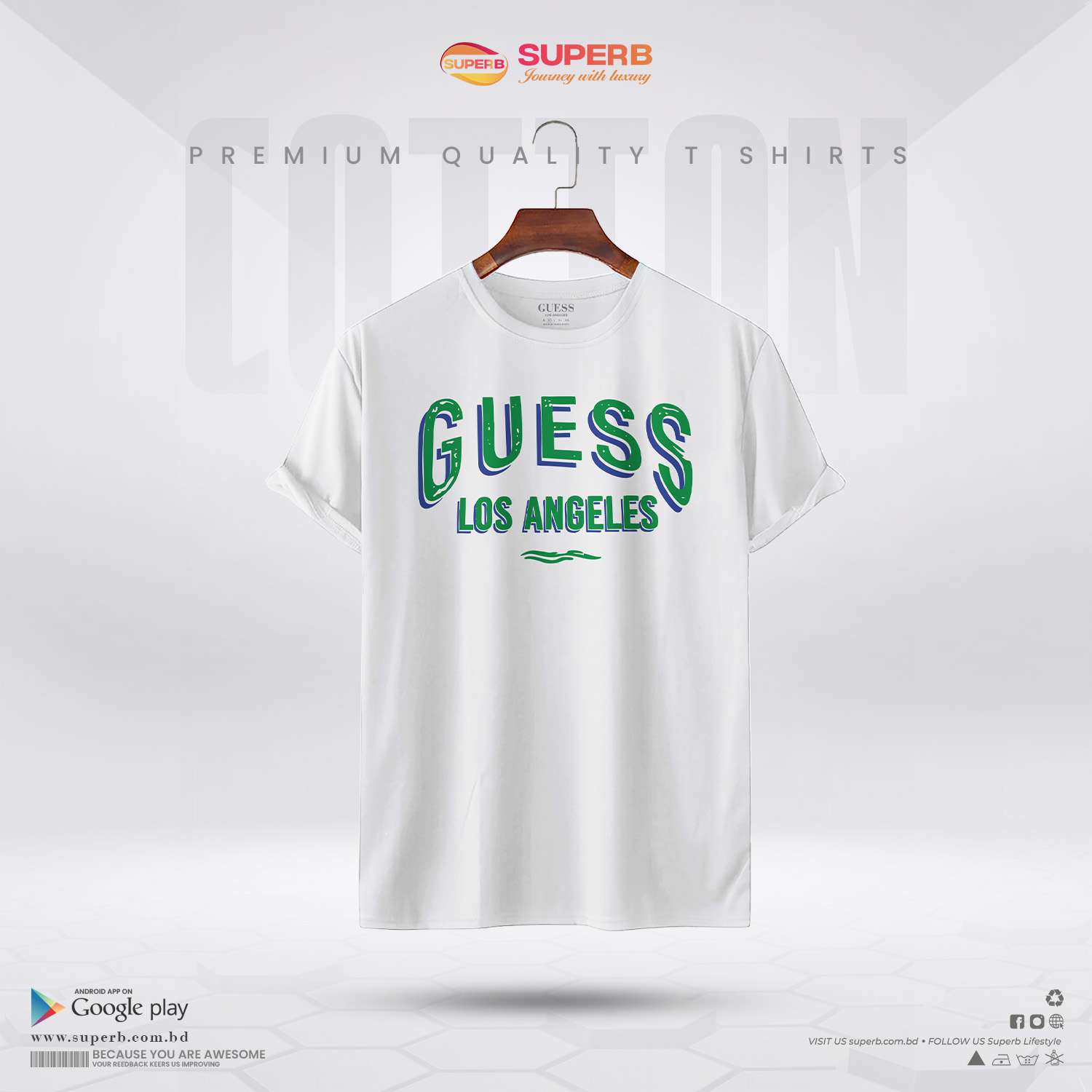 Guess Men's Collegiate Logo T-Shirt || Superb - White