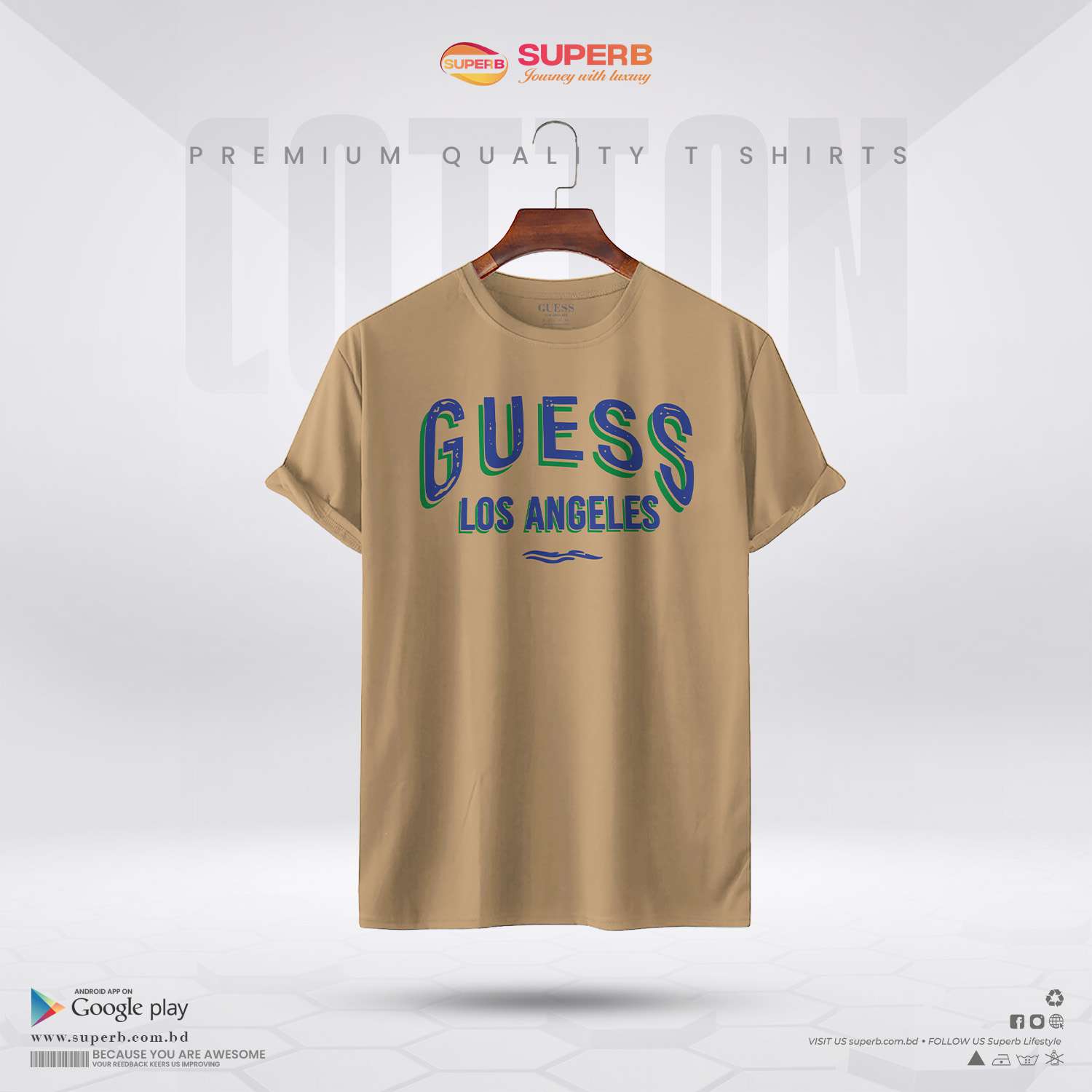 Guess Men's Collegiate Logo T-Shirt || Superb - Beige