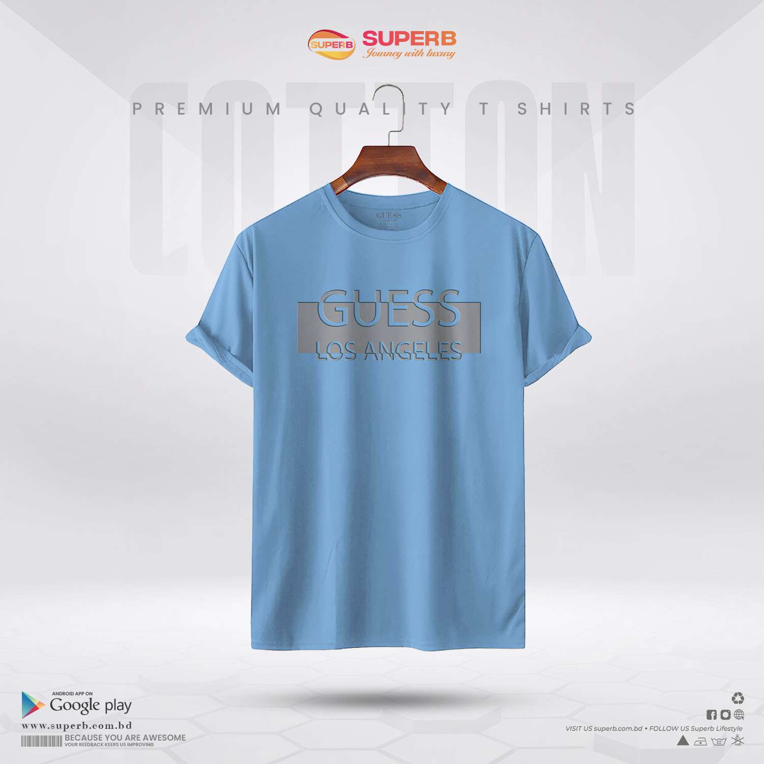 Men's T-Shirt - Guess Ambrose - Sky Blue