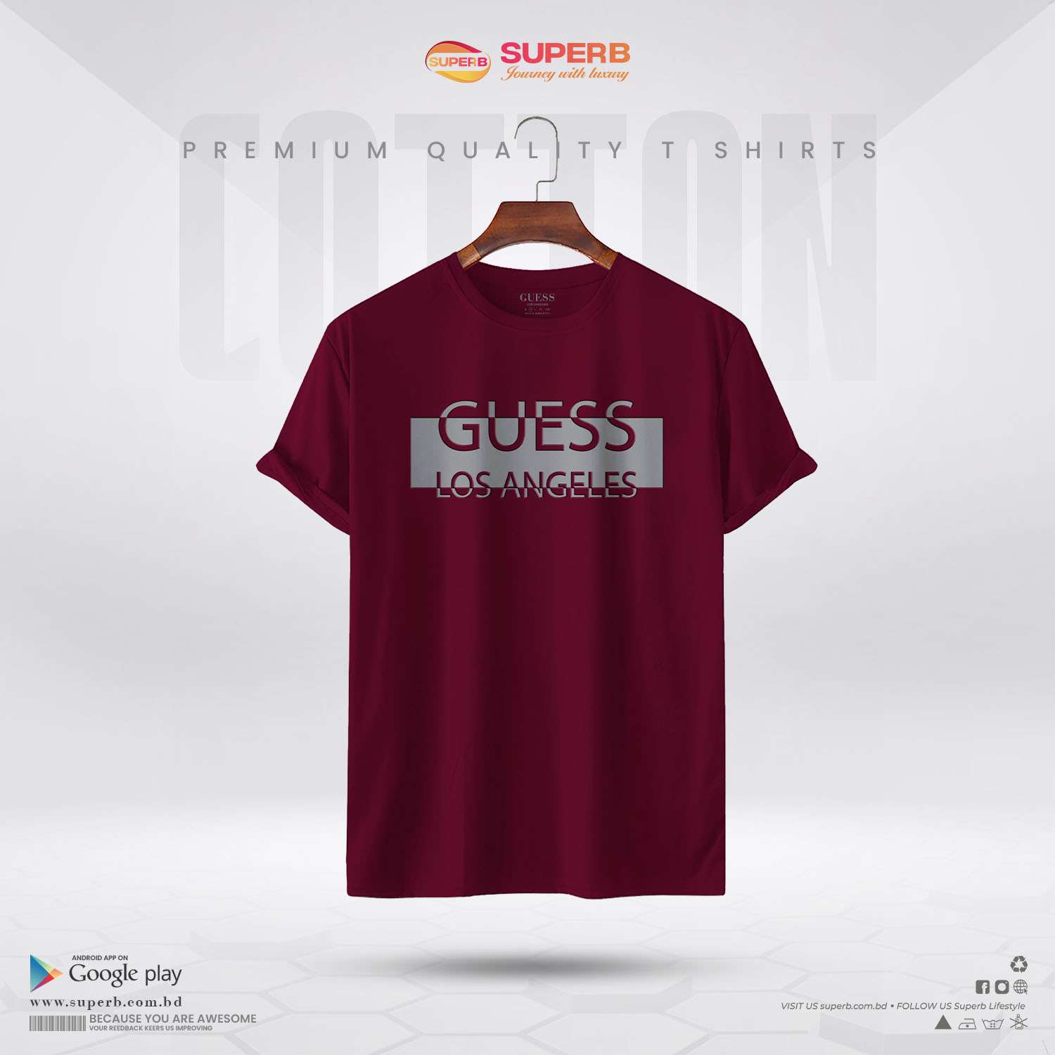 Men's T-Shirt - Guess Ambrose - Maroon