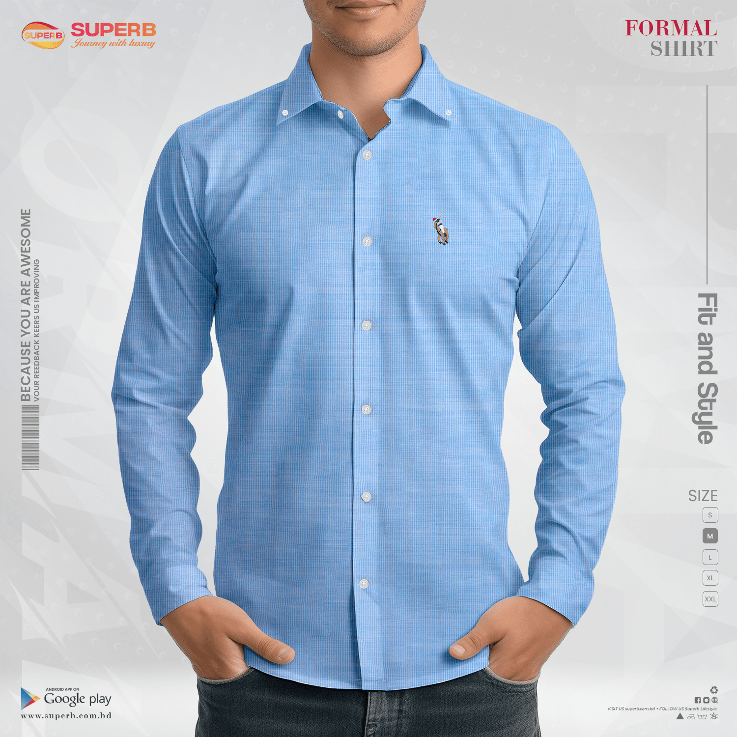 Luxury Ralph Lauren Formal Shirt- Premium Men's Wear by SUPERB - Blue