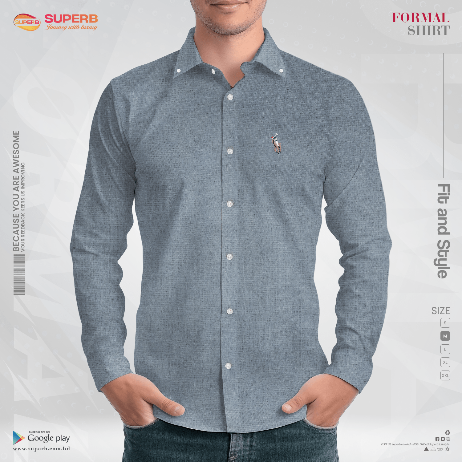 Luxury Ralph Lauren Formal Shirt- Premium Men's Wear by SUPERB - Ash Gray