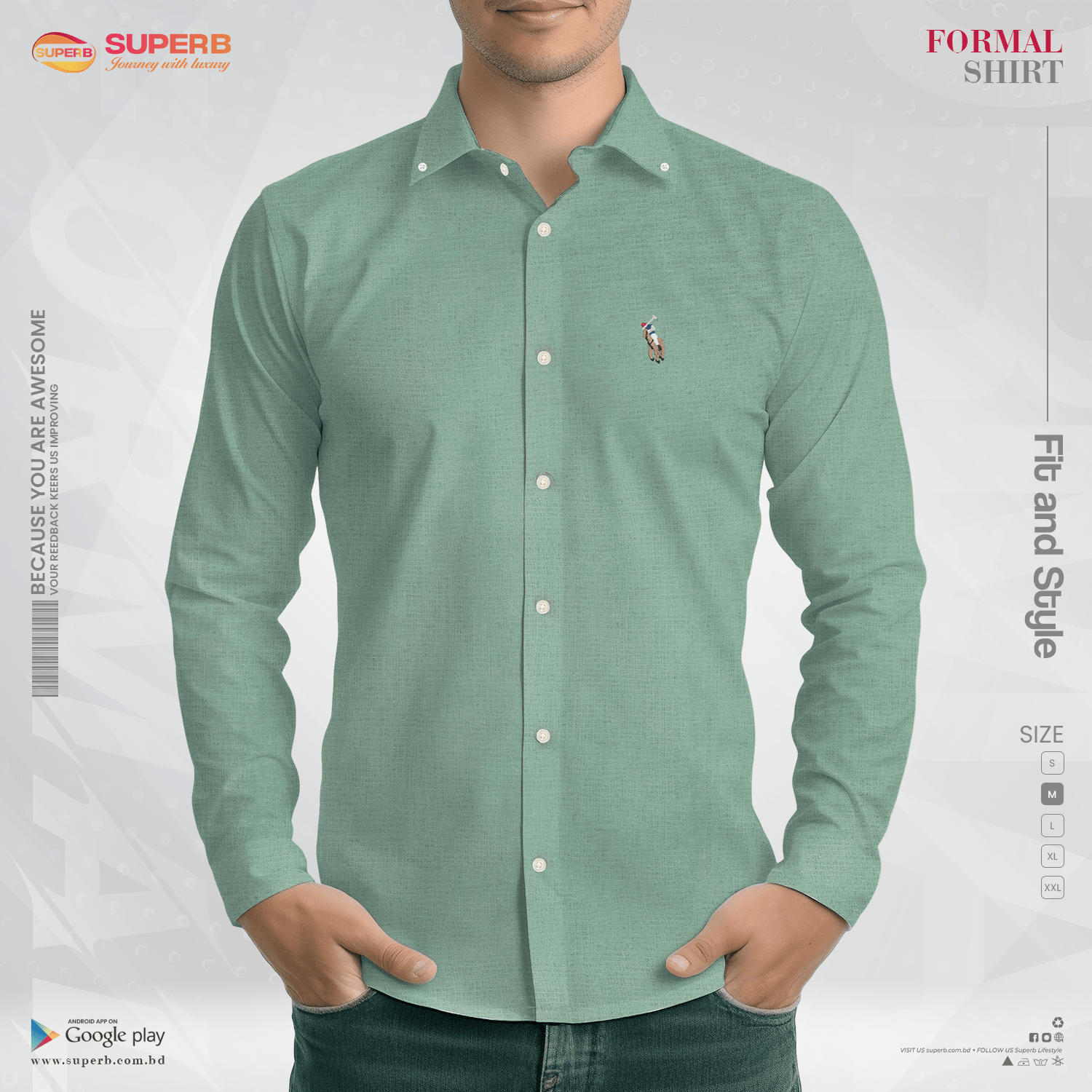 Luxury Ralph Lauren Formal Shirt- Premium Men's Wear by SUPERB - Bottle green