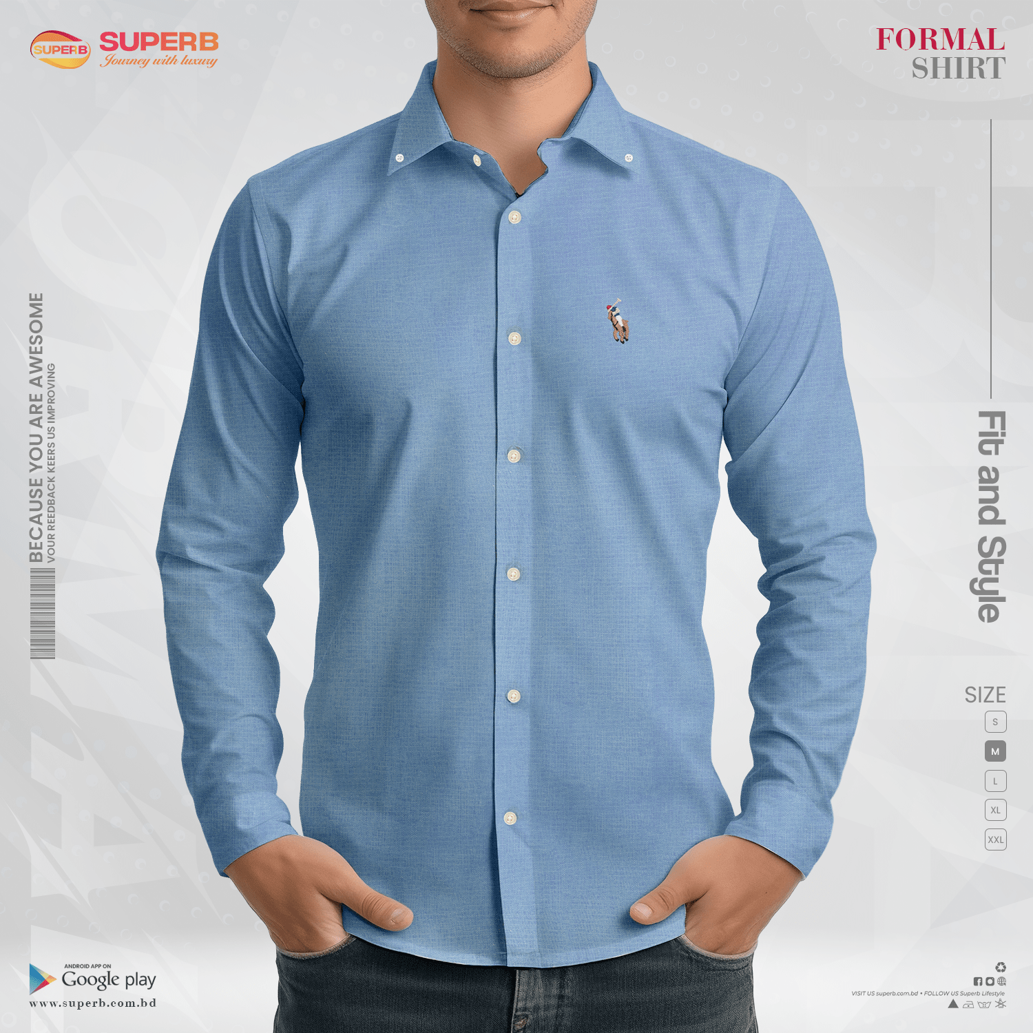 Luxury Ralph Lauren Formal Shirt- Premium Men's Wear by SUPERB - Dark Blue