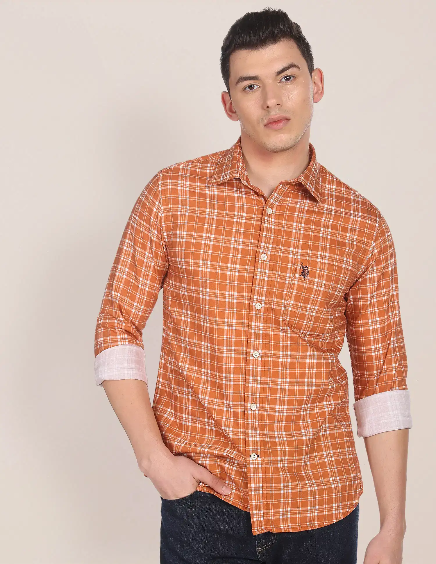 U.S. POLO ASSN. Men's Checked Tailored Fit Cotton Shirt || Superb - 