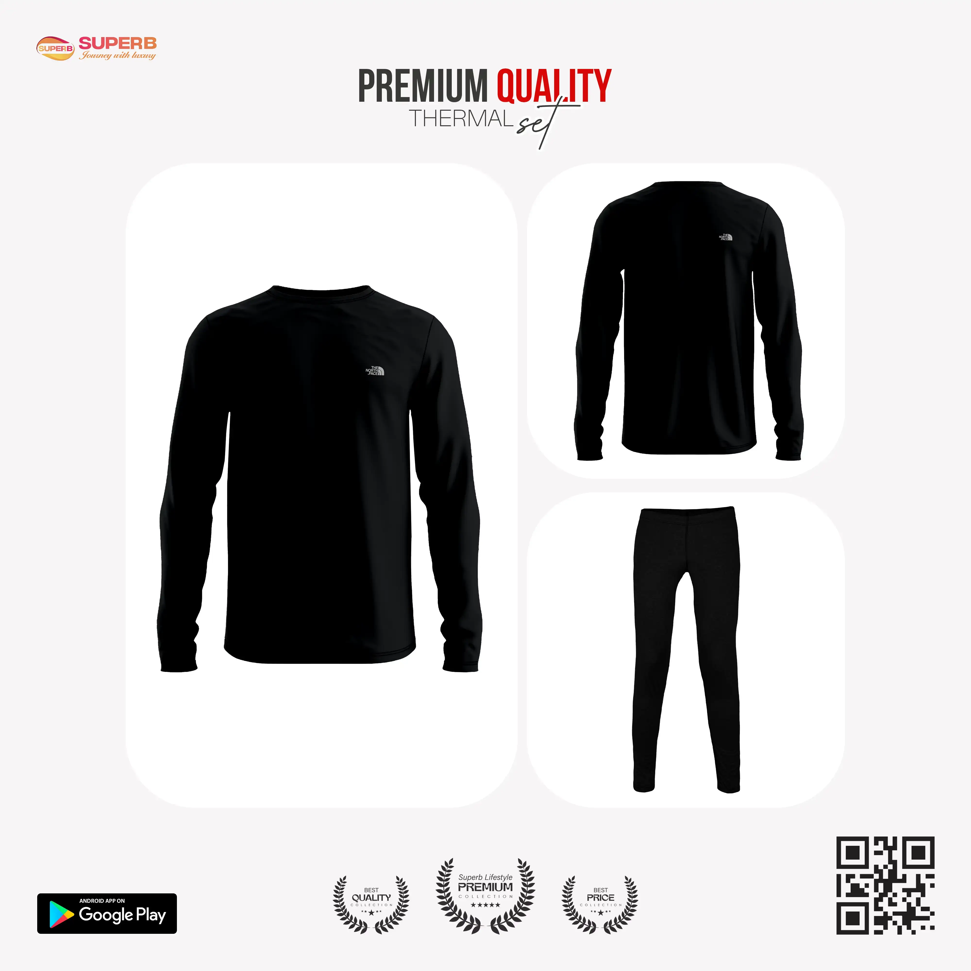 The North Face Base Layer Thermal Set—Unisex—Moisture-Wicking, Stretch, and Warmth in Cold Weather || Superb - Black