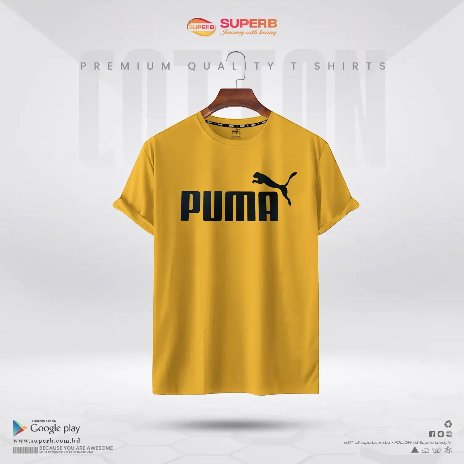 Puma  Crew Neck Logo T-shirt - 100% Cotton  || Superb - Yellow