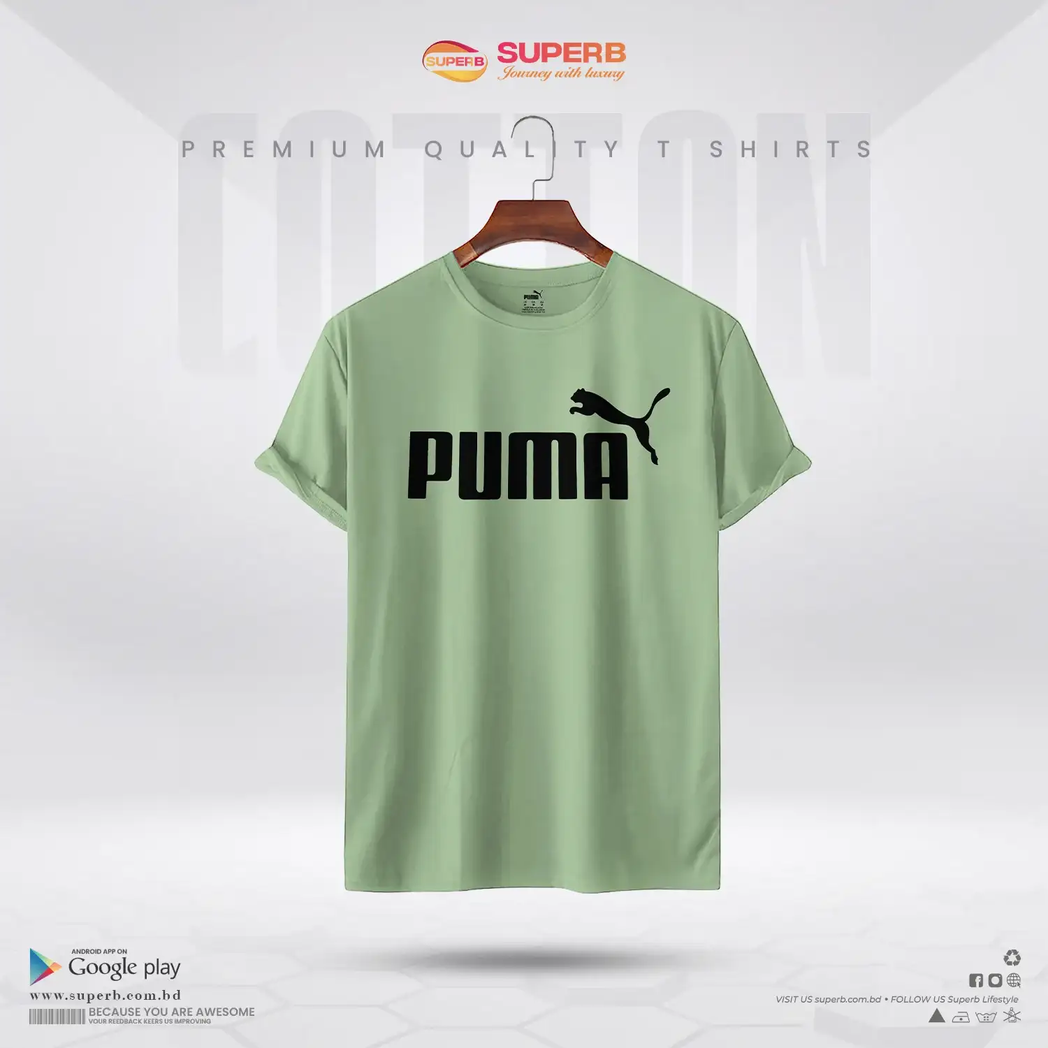 Puma  Crew Neck Logo T-shirt - 100% Cotton  || Superb - Green