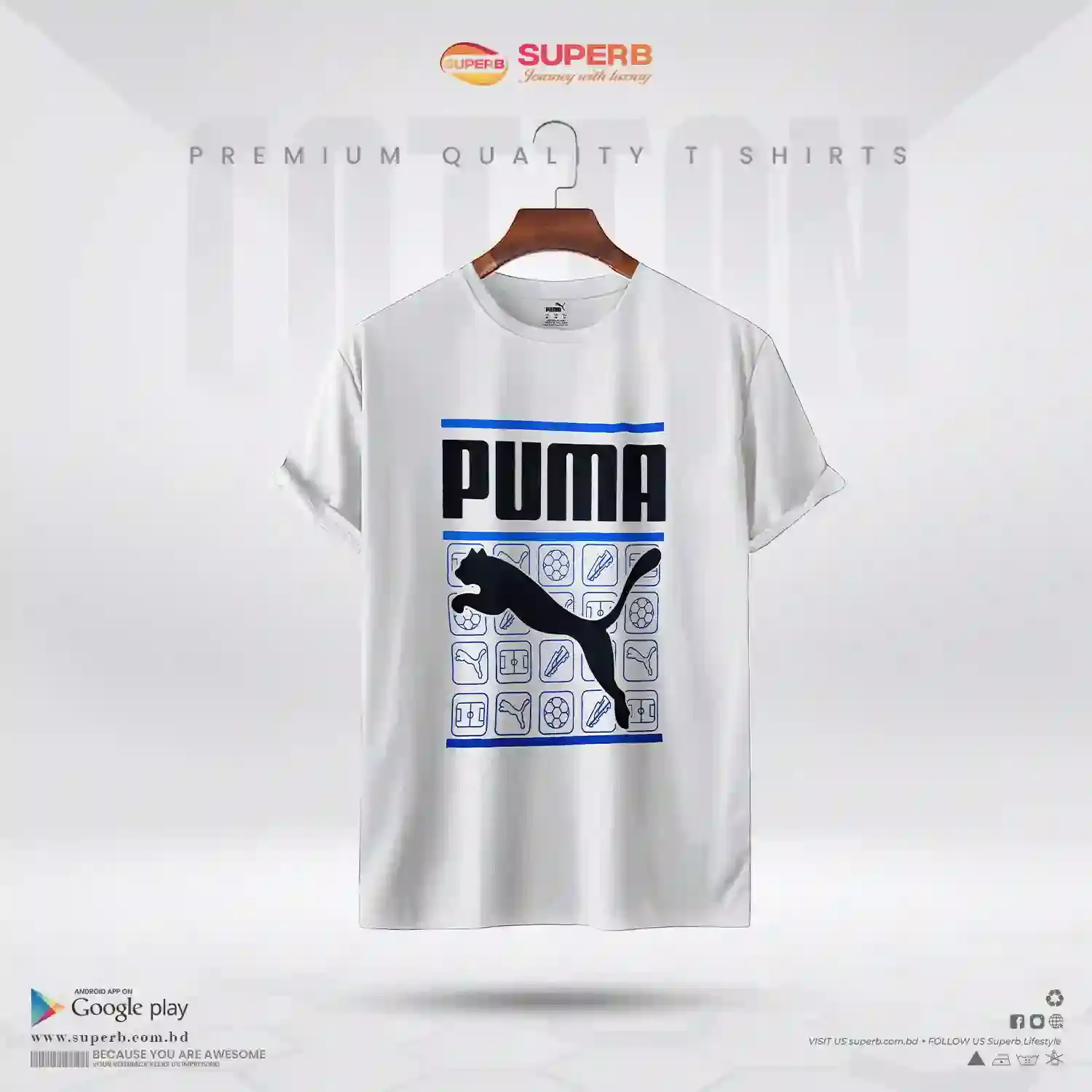 Puma White Unisex Cotton T-Shirt |Classic Logo Tee| Superb - White
