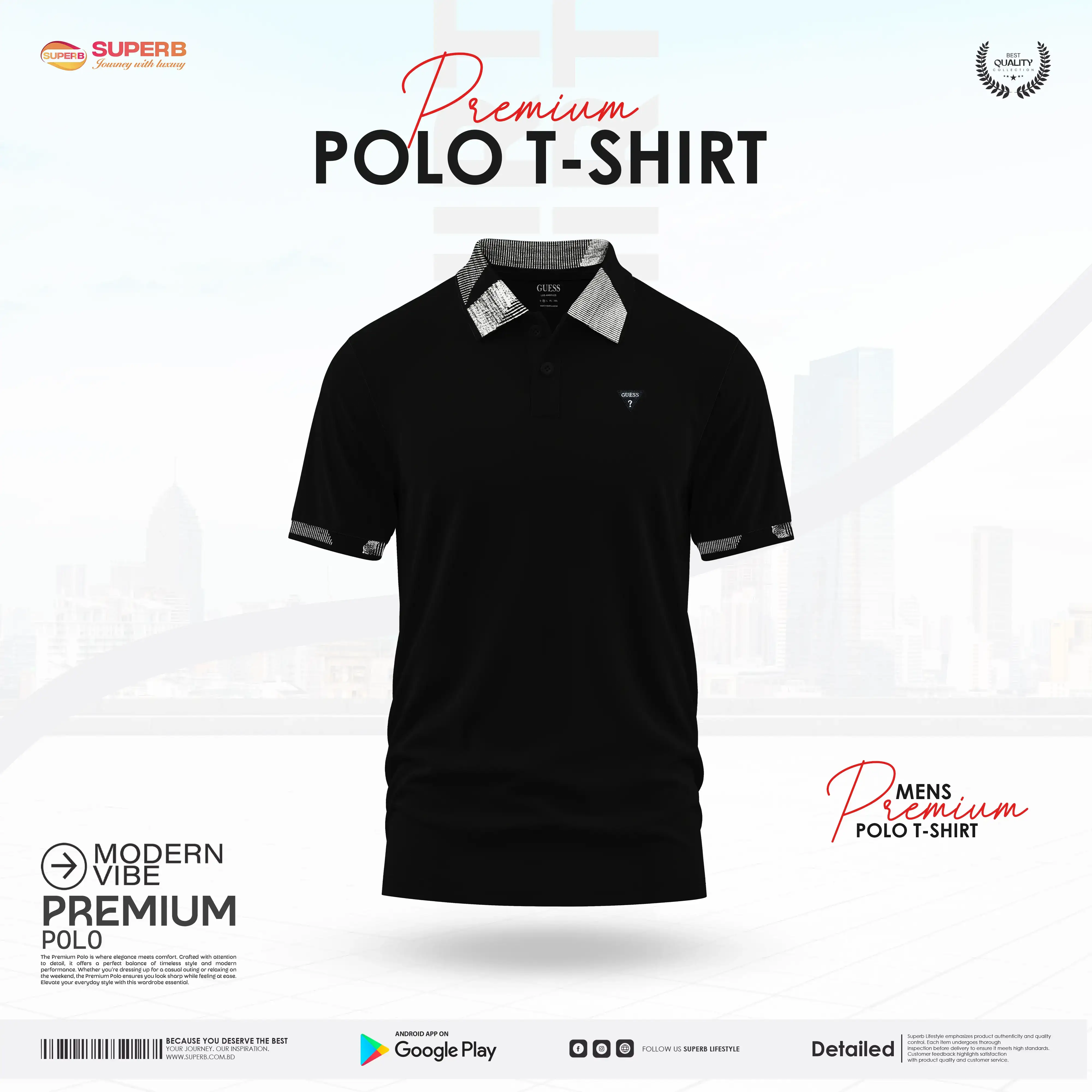 Guess Men's Classic Stretch Piqué Polo Shirt –Cotton-Spandex Blend || Superb - Black