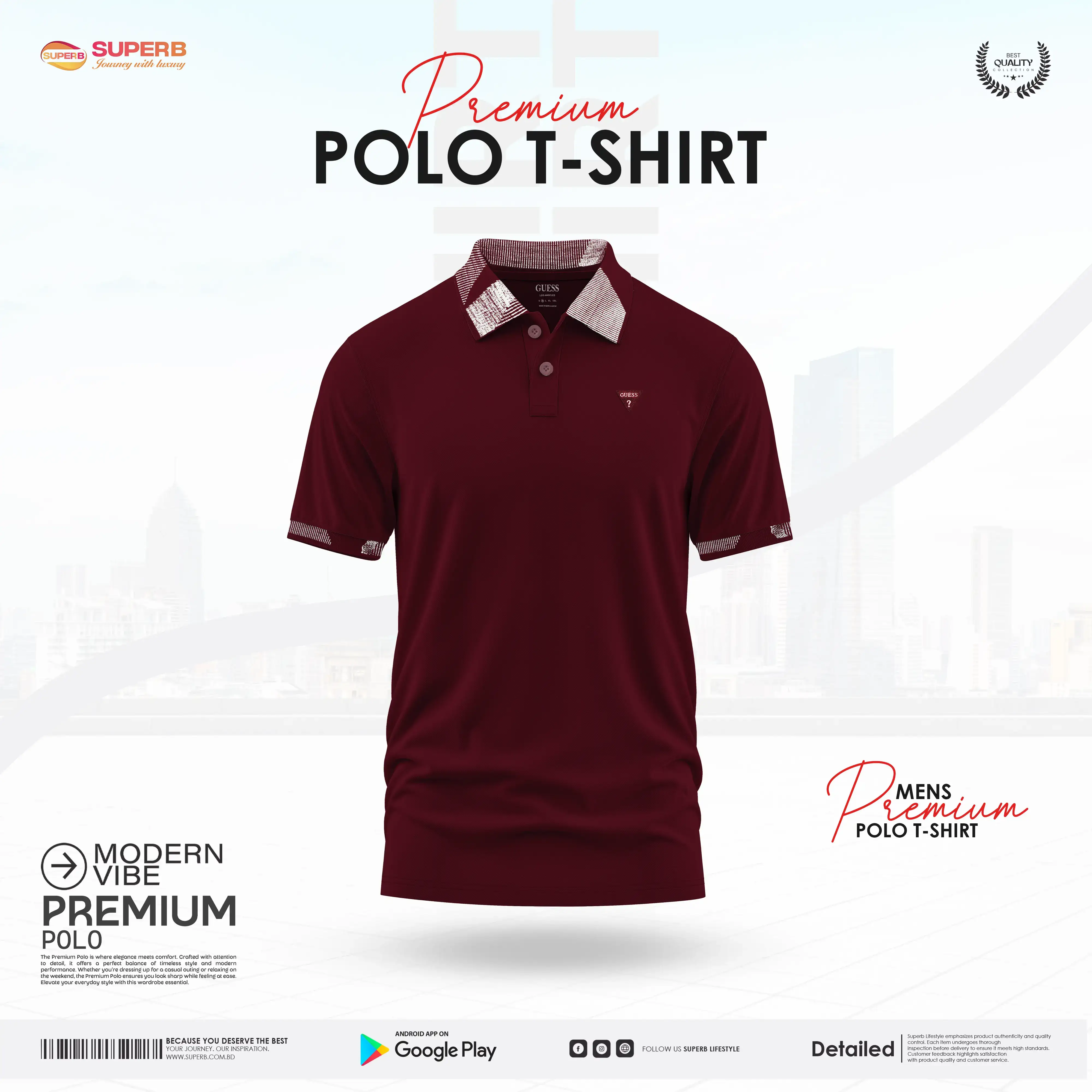 Guess Men's Classic Stretch Piqué Polo Shirt –Cotton-Spandex Blend || Superb - Maroon