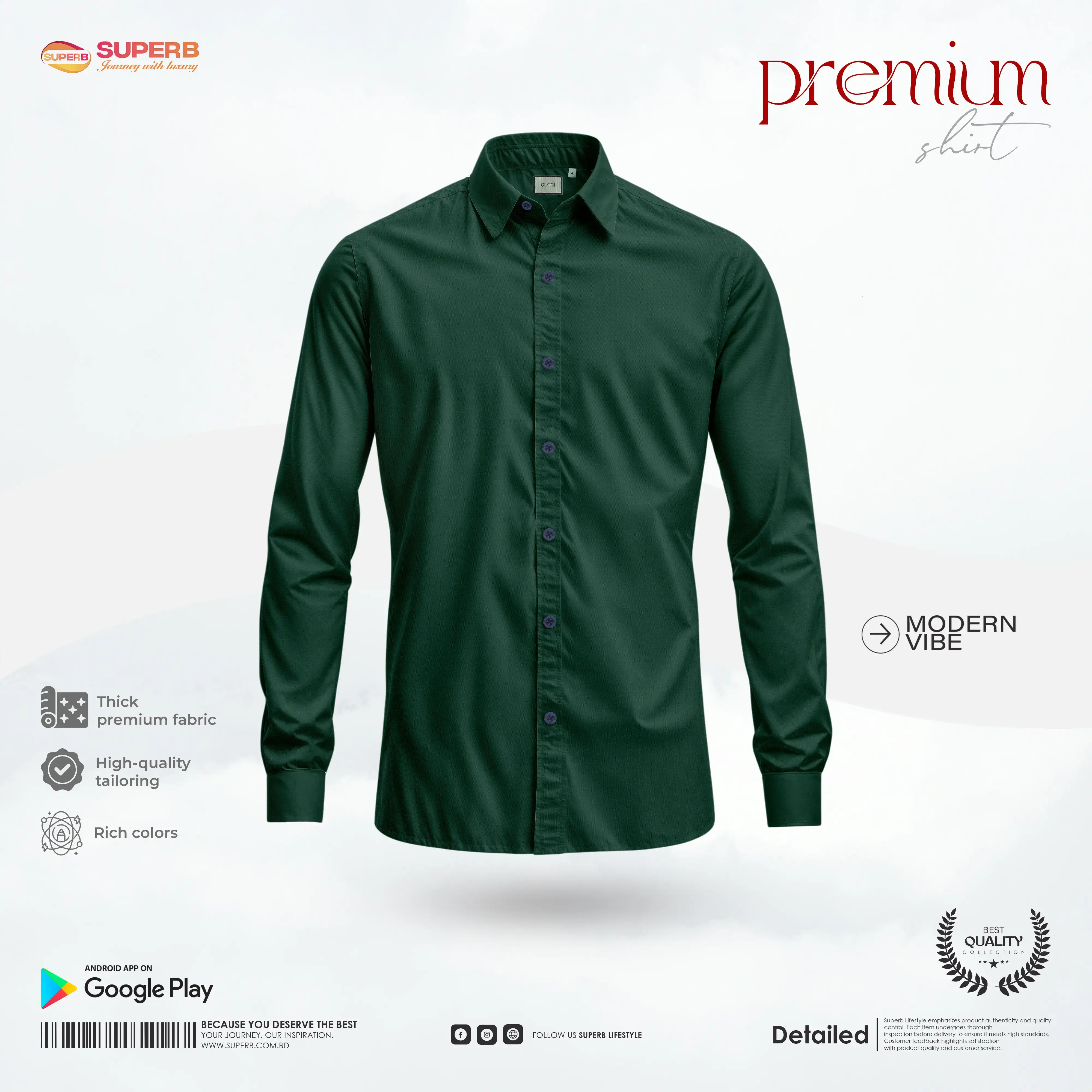 Gucci Premium Men’s Cotton Shirt – Long Sleeve | Formal & Casual || Superb - Green