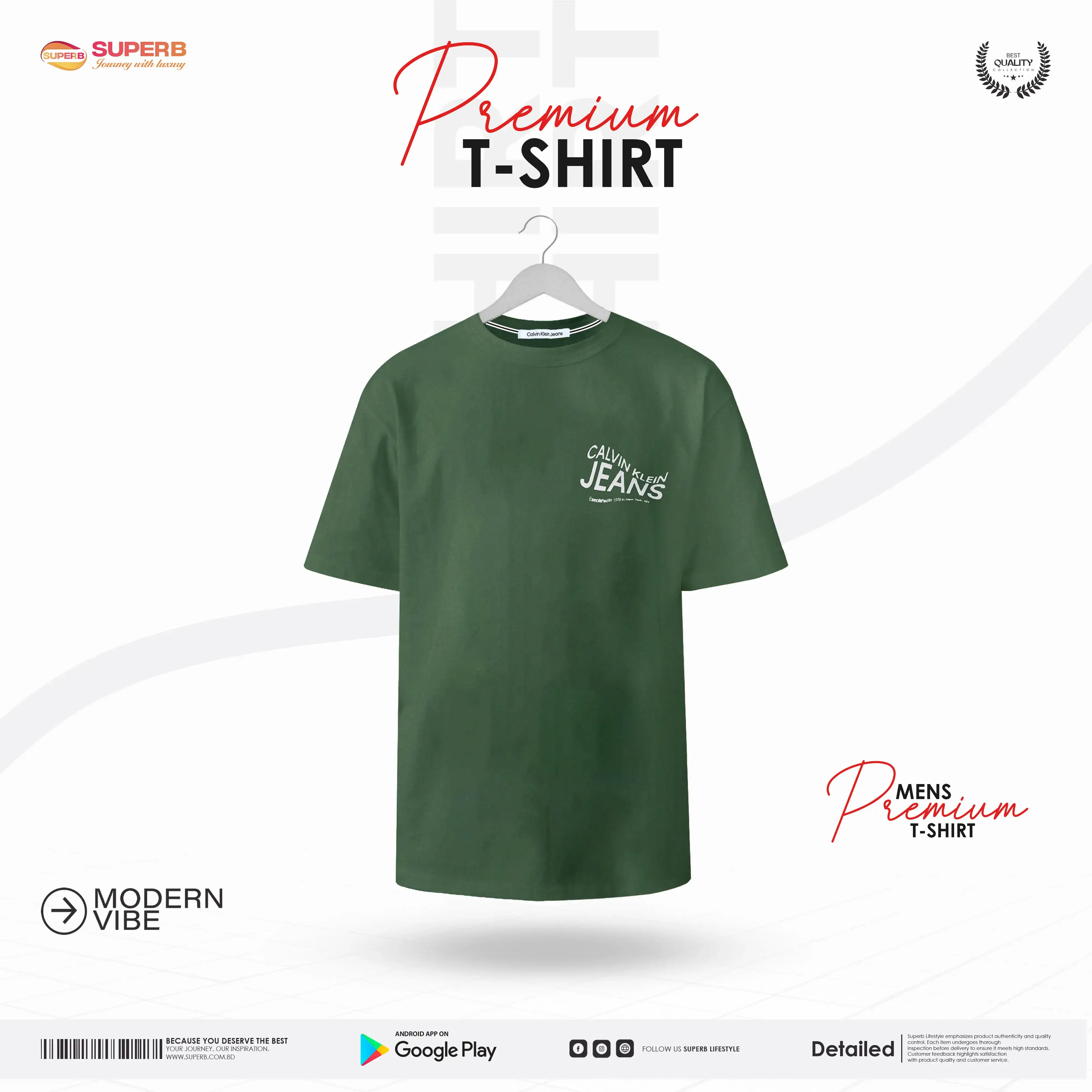 Calvin Klein Men’s Classic Logo T-Shirt –100% Cotton |  Superb - Bottle green