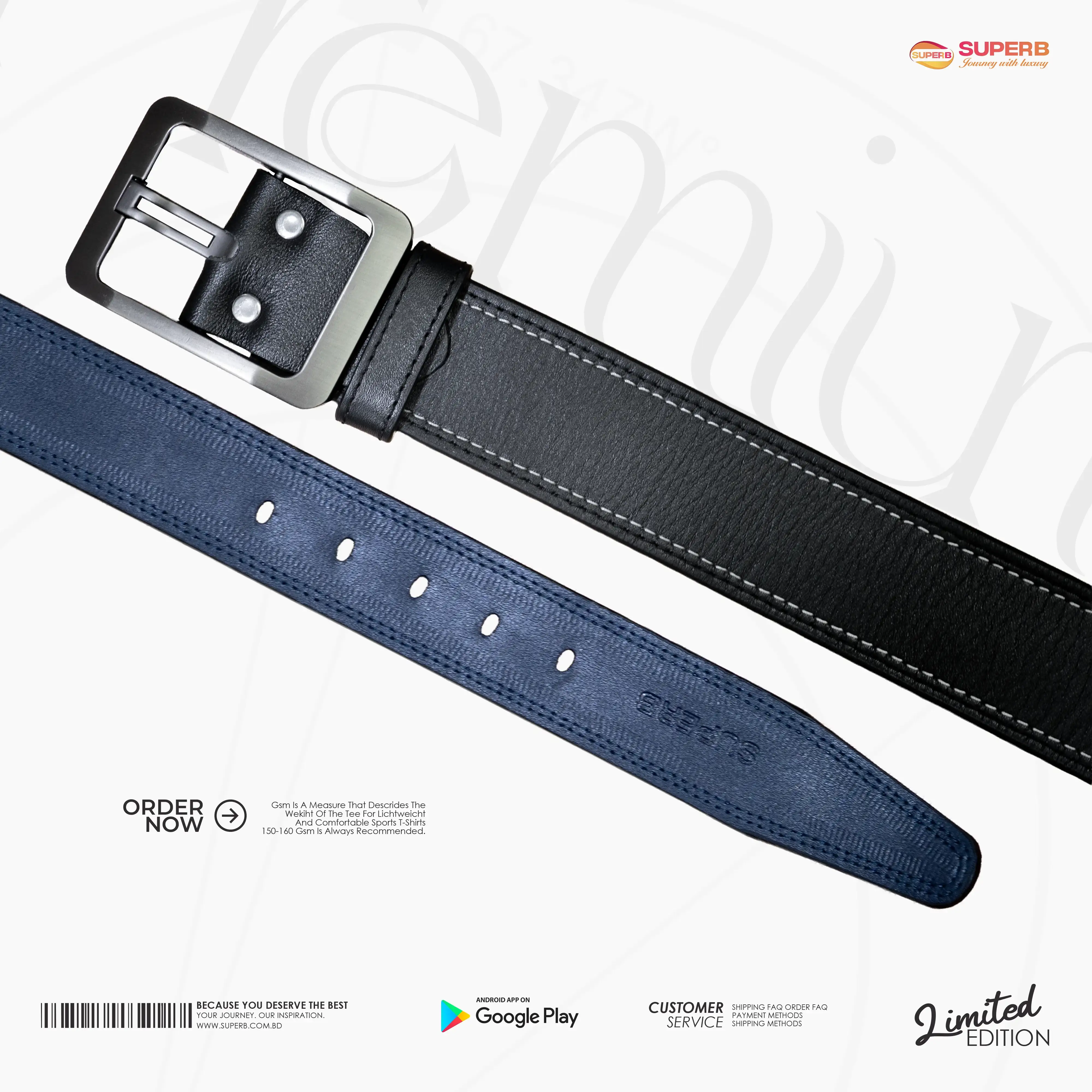 Premium Formal Leather Belt – Genuine Leather, Classic Design || Superb - Black