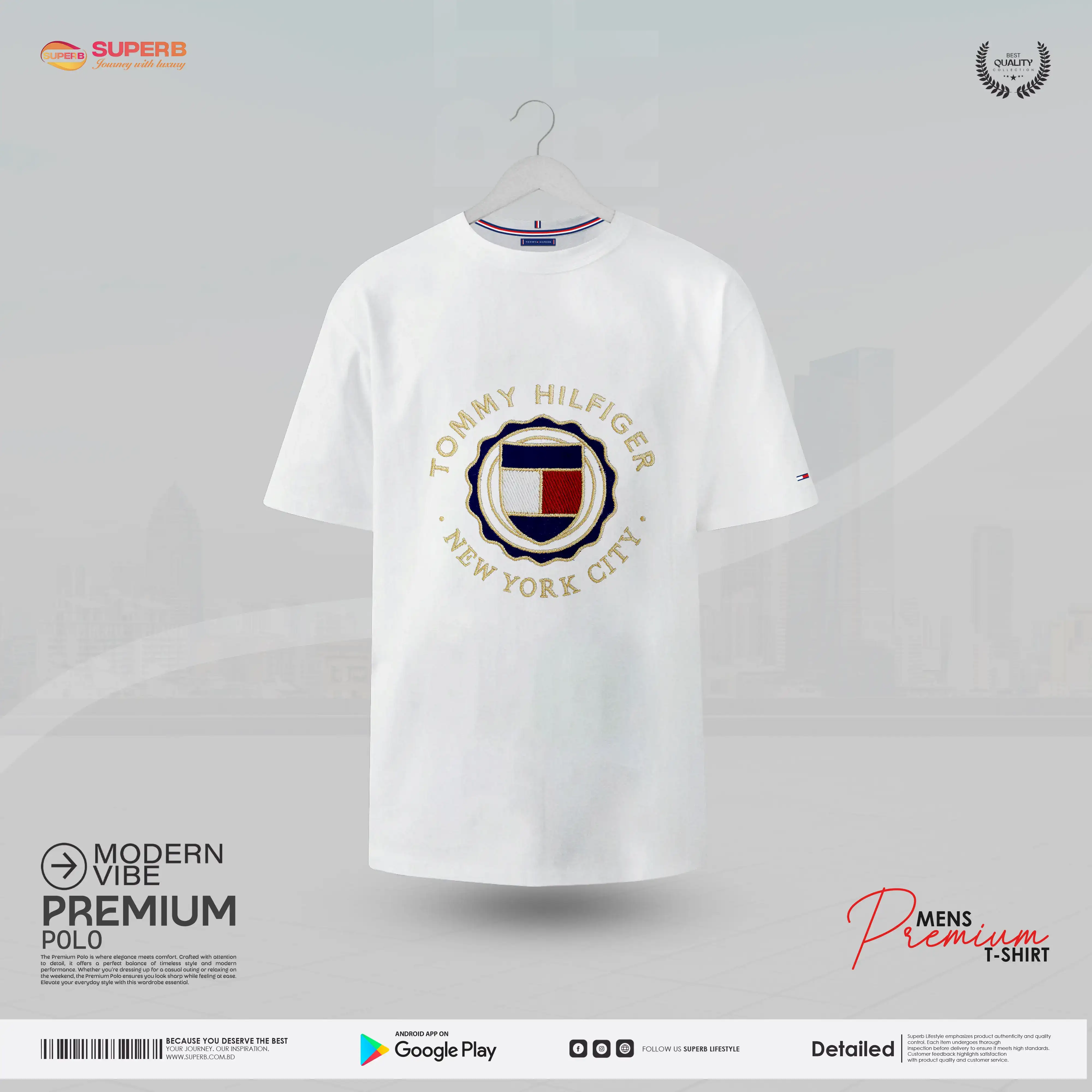 Tommy Hilfiger Premium Cotton T-Shirt –Crew Neck Tee || Superb - White