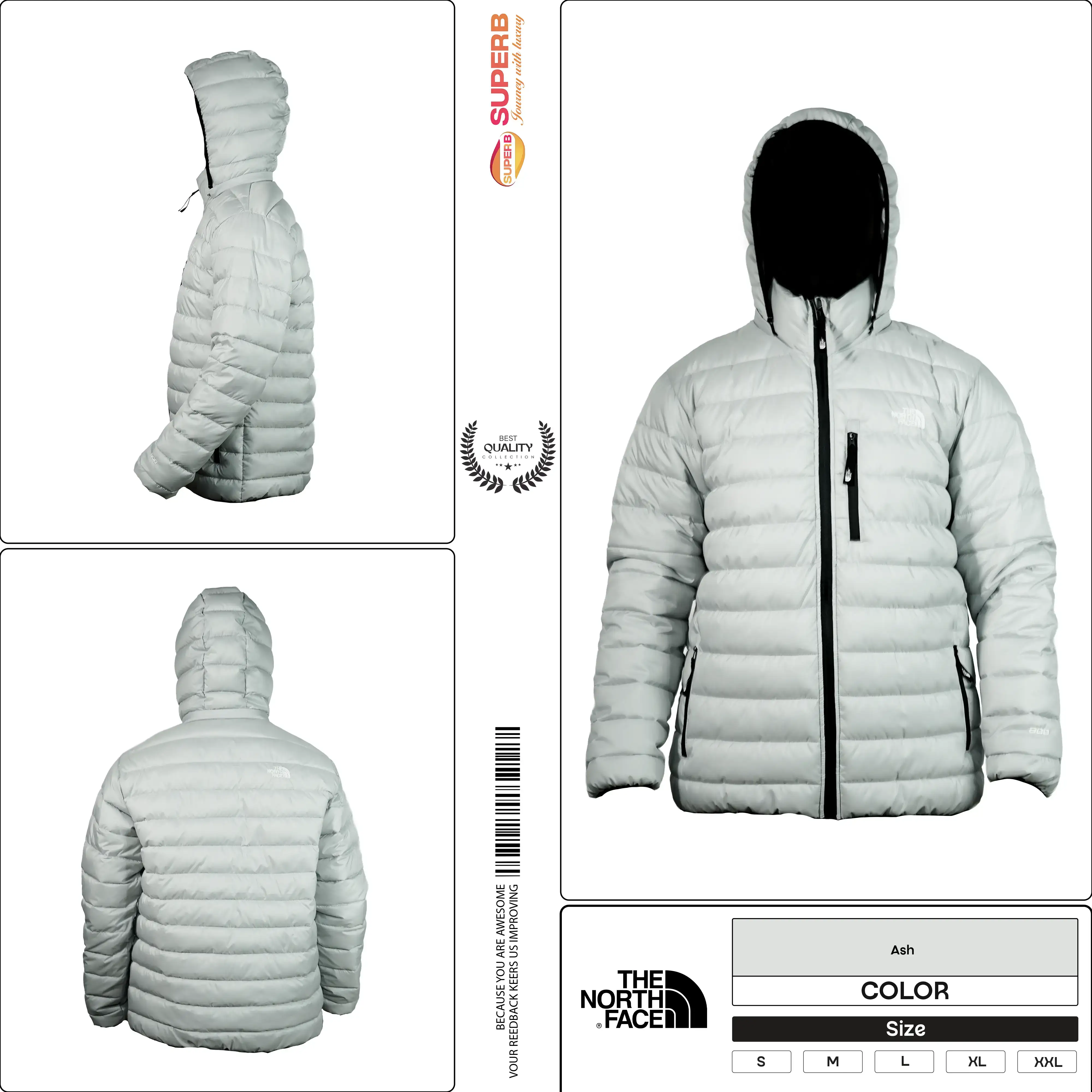 The North Face 800 Series Down Jacket – Unisex Ultra-Warm Winter Wear || Superb - Ash