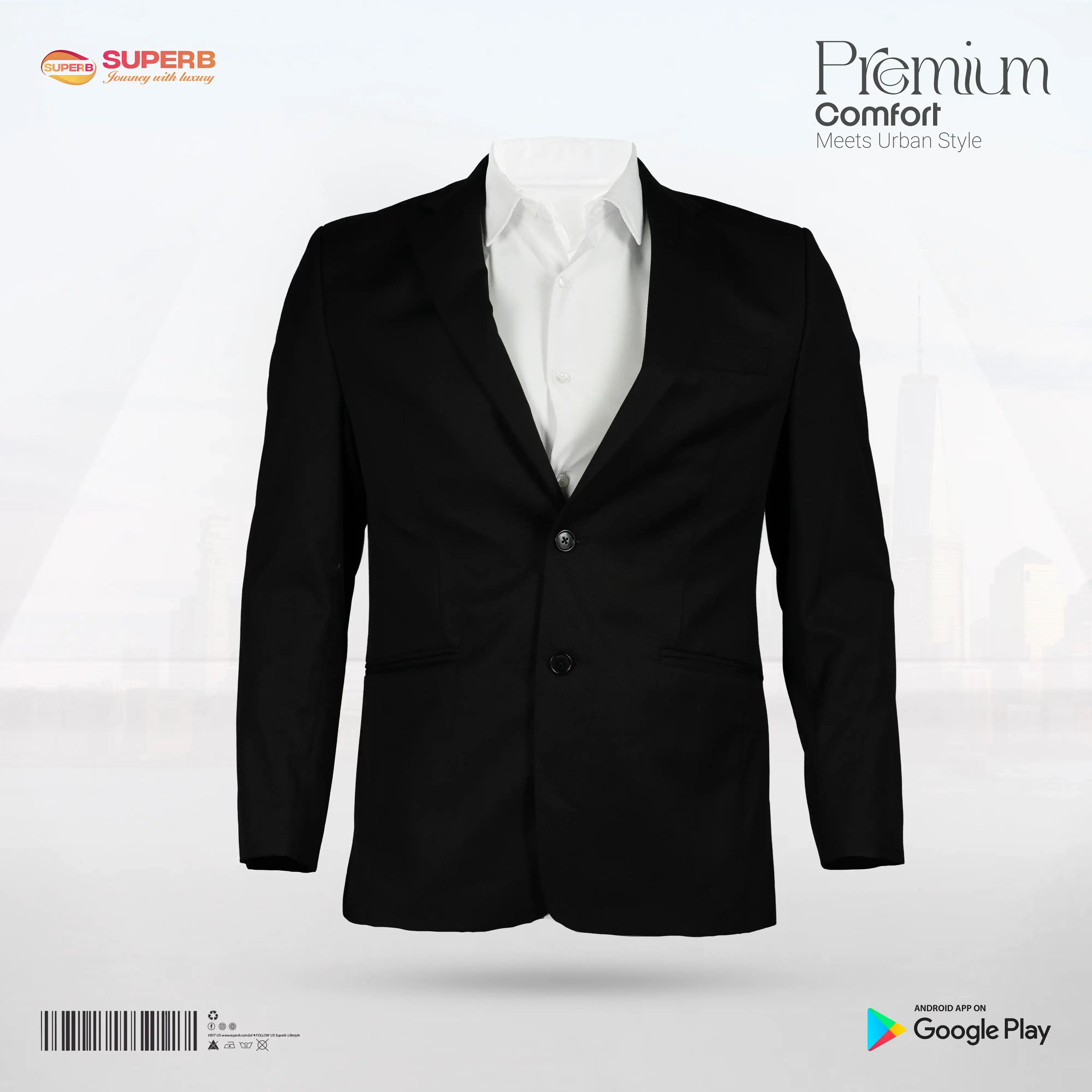 Van Heusen Men’s Slim Fit Blazer – Black | Classic Formal Jacket for Business & Events || Superb - Black