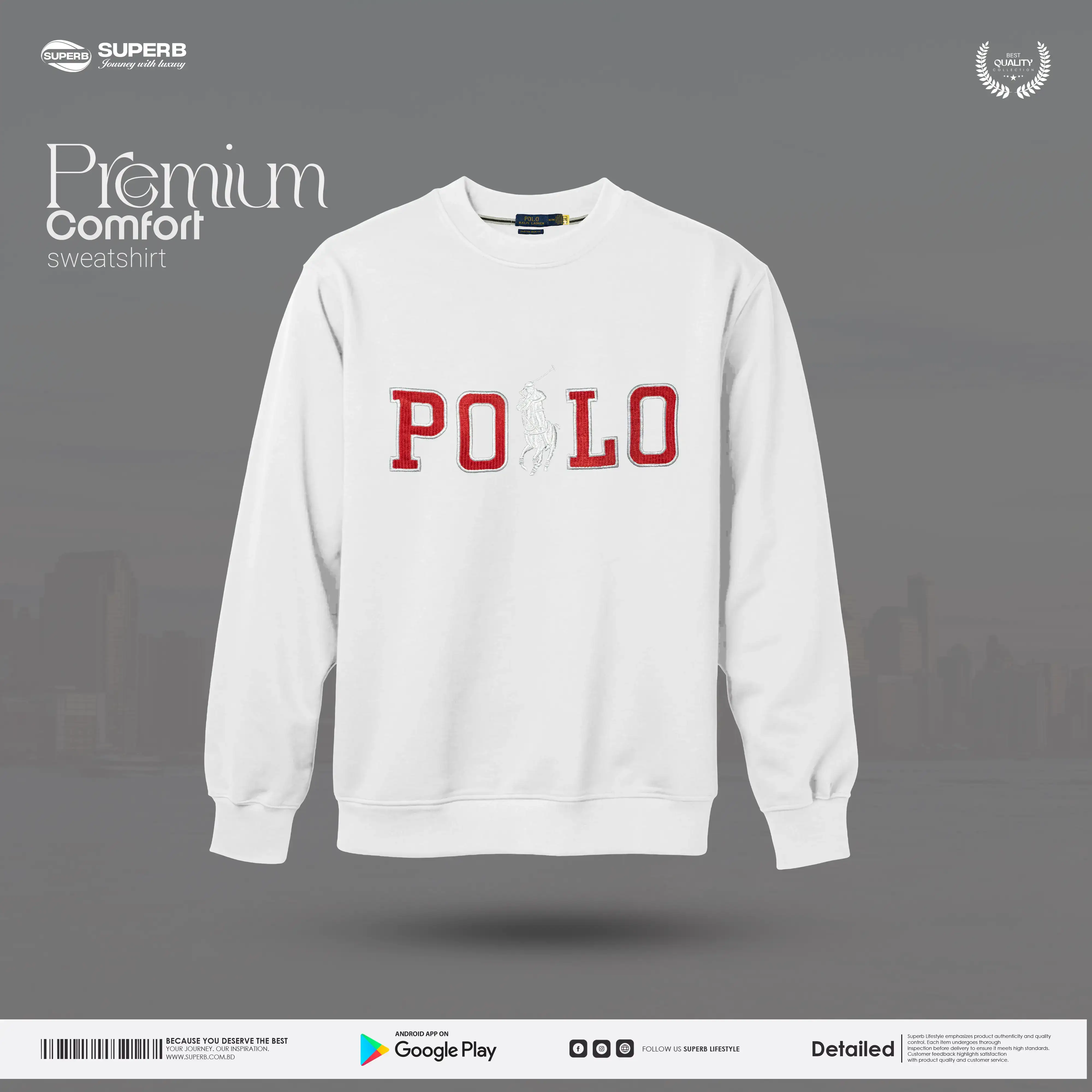 Ralph Lauren Men’s Classic Cotton Fleece Sweatshirt-Polo Pony Logo || Superb - White