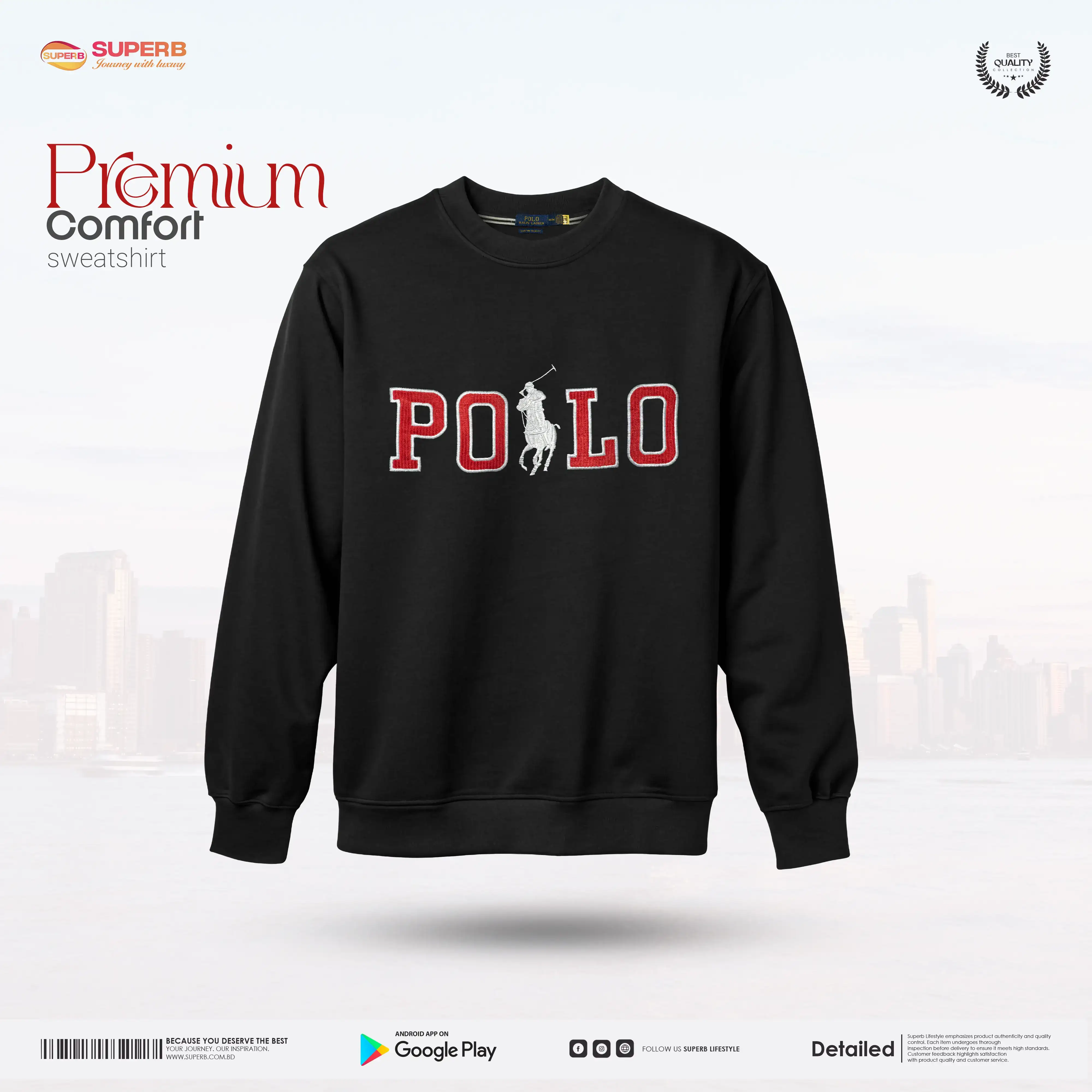 Ralph Lauren Men’s Classic Cotton Fleece Sweatshirt-Polo Pony Logo || Superb - Black