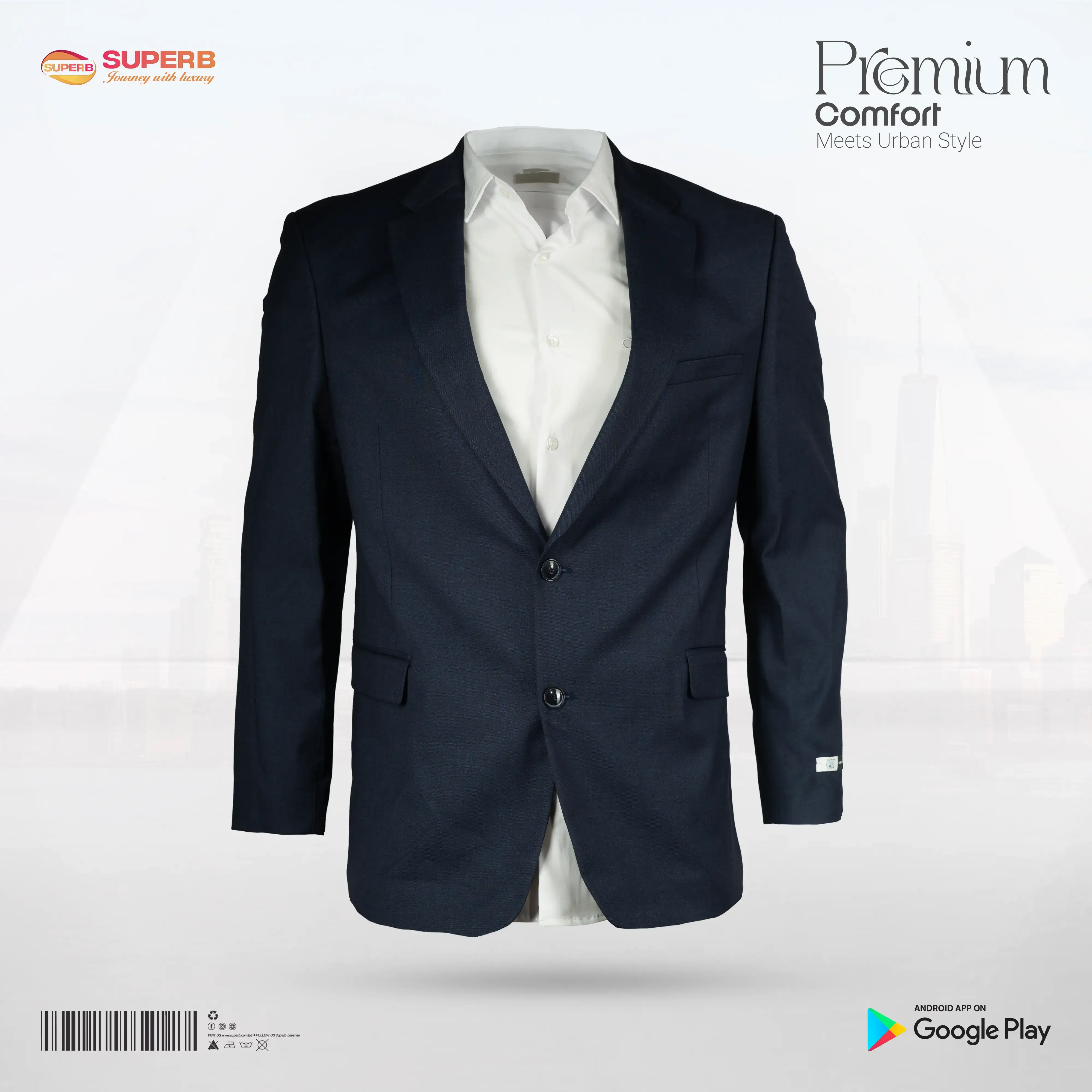 Van Heusen Cool Flex Men’s  Blazer | Slim Fit, Breathable & Flexible || Superb - Blue Space