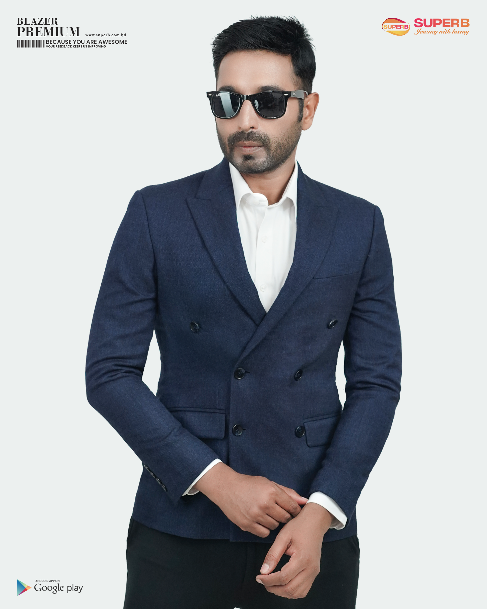 Moss Bros Men’s Slim Fit Space Blue Wool Blend Blazer | Elegant Formal Style || Superb - Blue Space