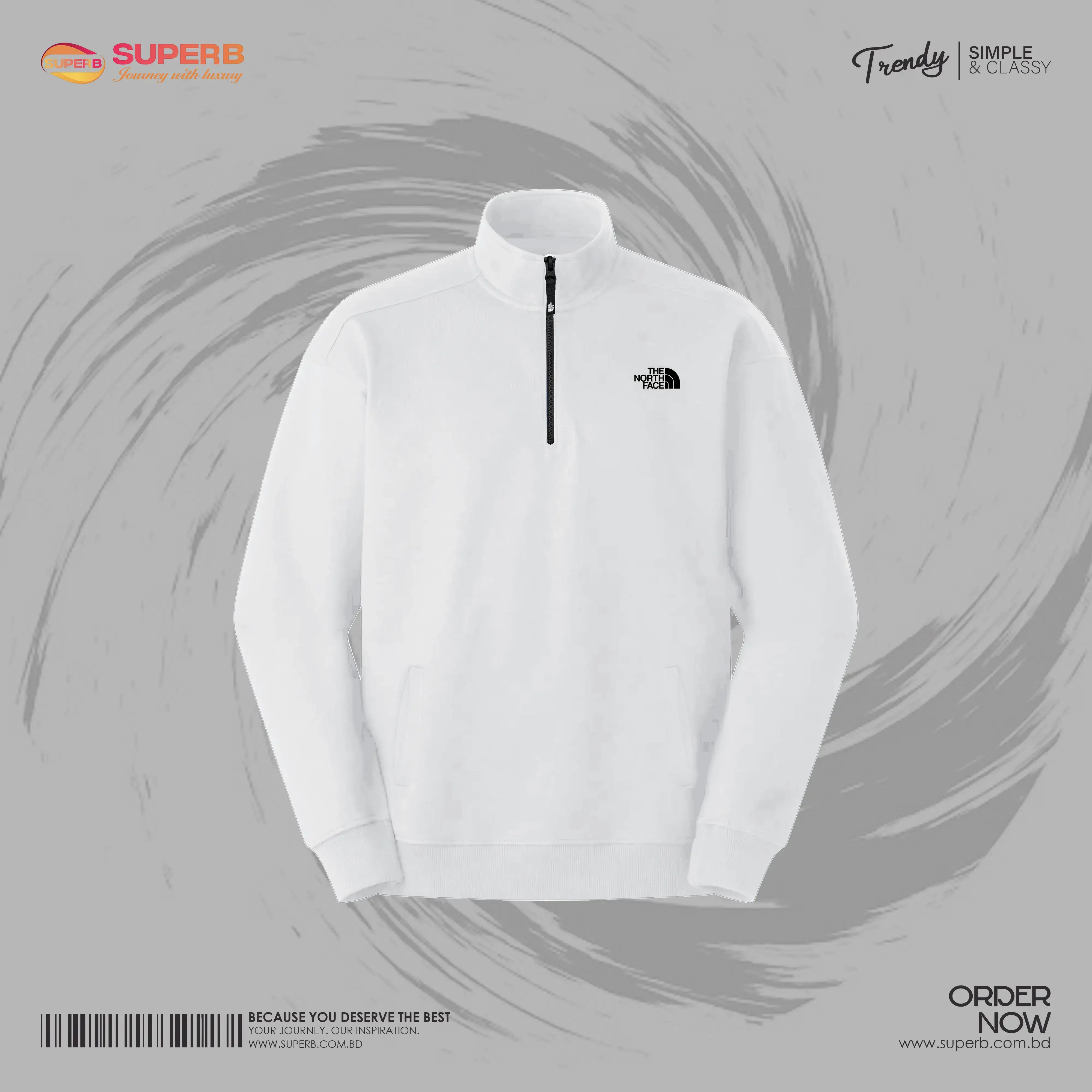 The North Face Men’s High Neck Half-Zip Sweatshirt || Superb Lifestyle - White