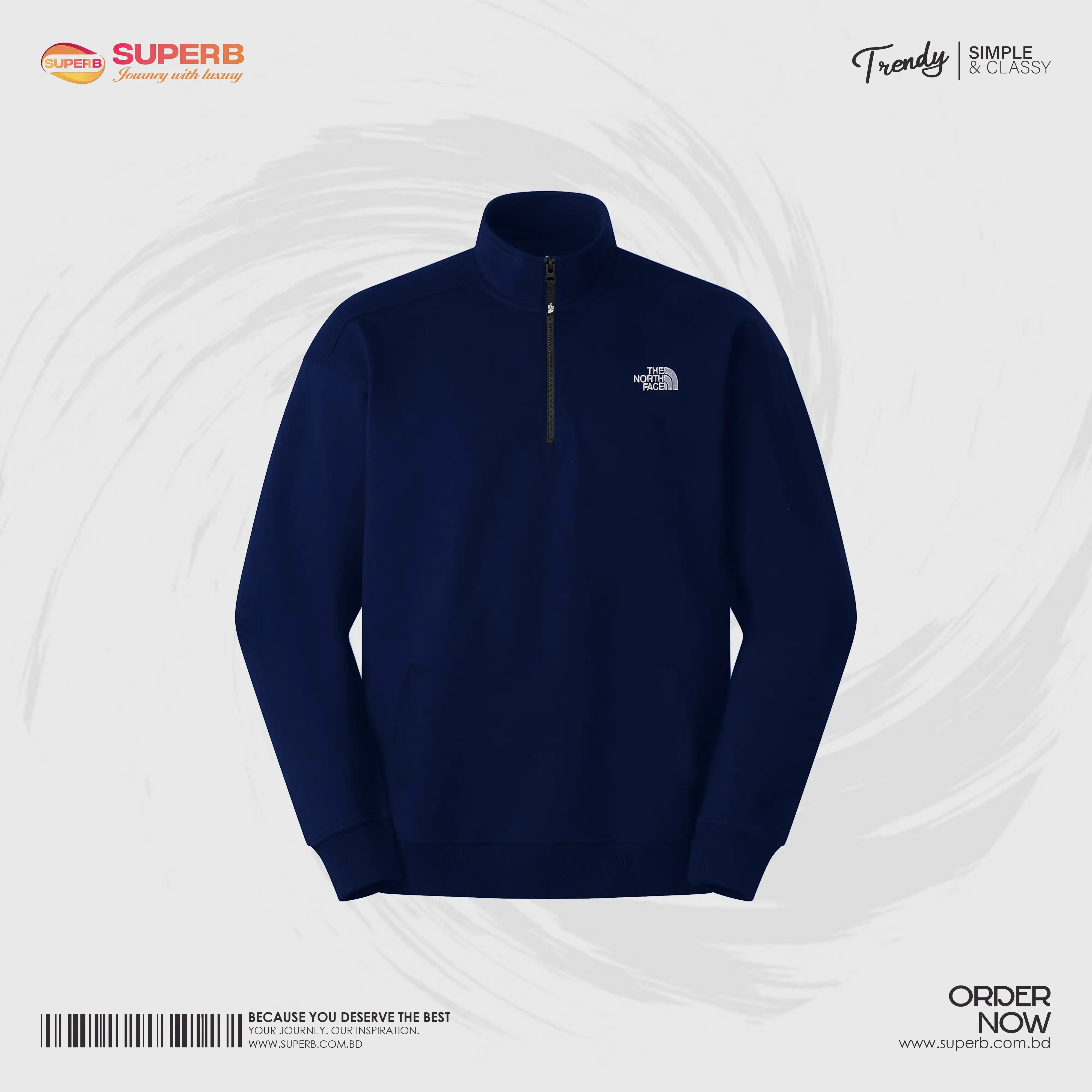 The North Face Men’s High Neck Half-Zip Sweatshirt || Superb Lifestyle - Dark Navy
