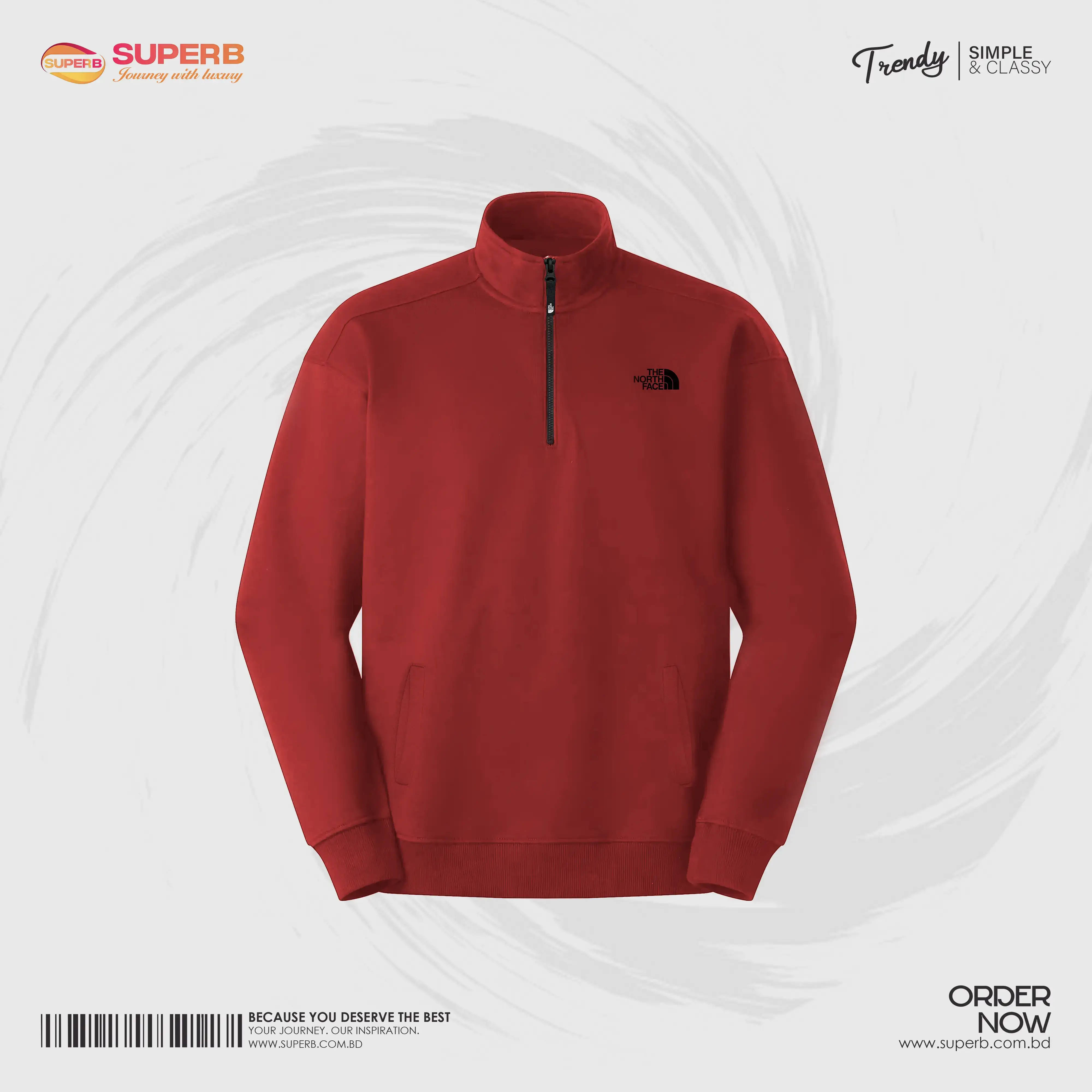 The North Face Men’s High Neck Half-Zip Sweatshirt || Superb Lifestyle - Maroon