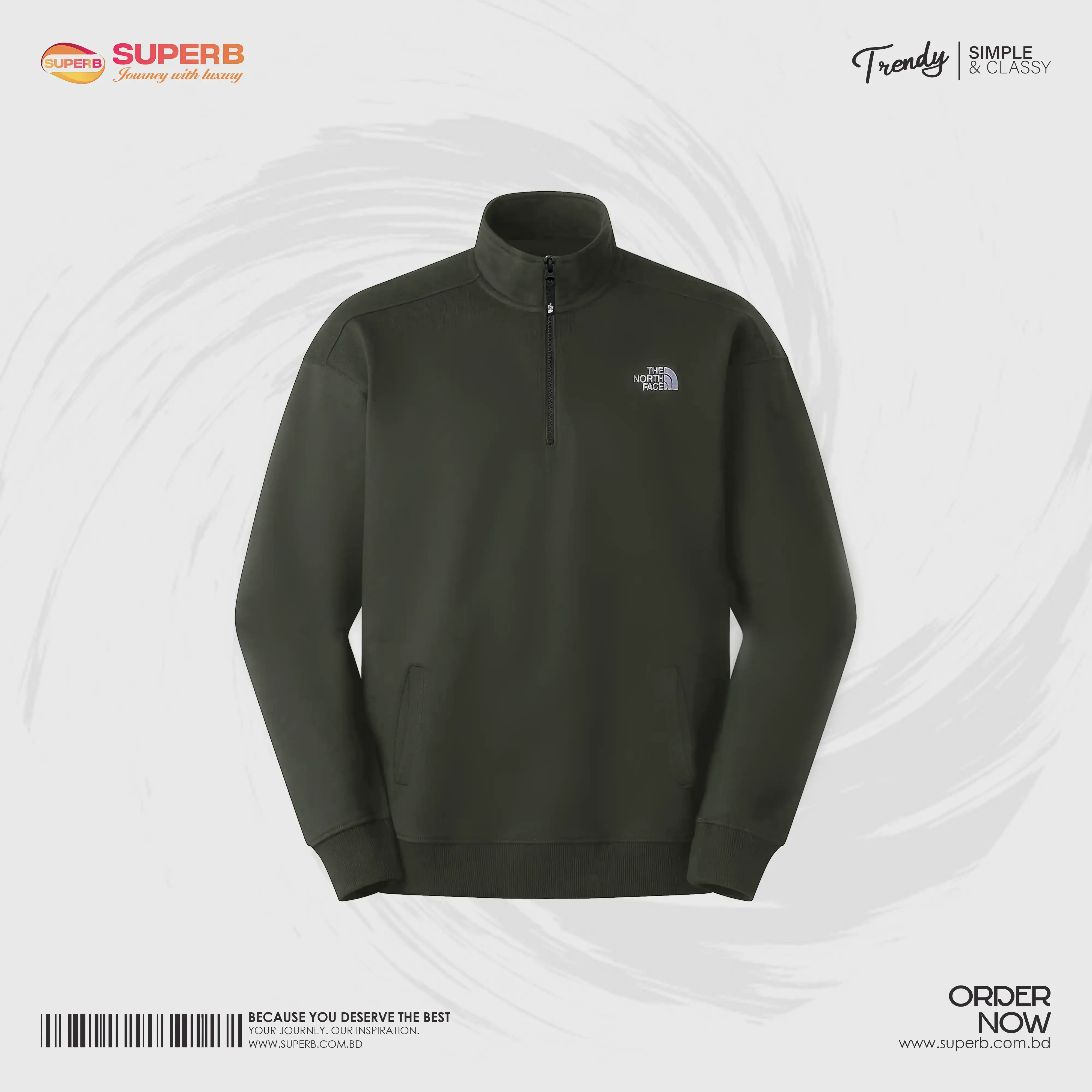 The North Face Men’s High Neck Half-Zip Sweatshirt || Superb Lifestyle - Olive