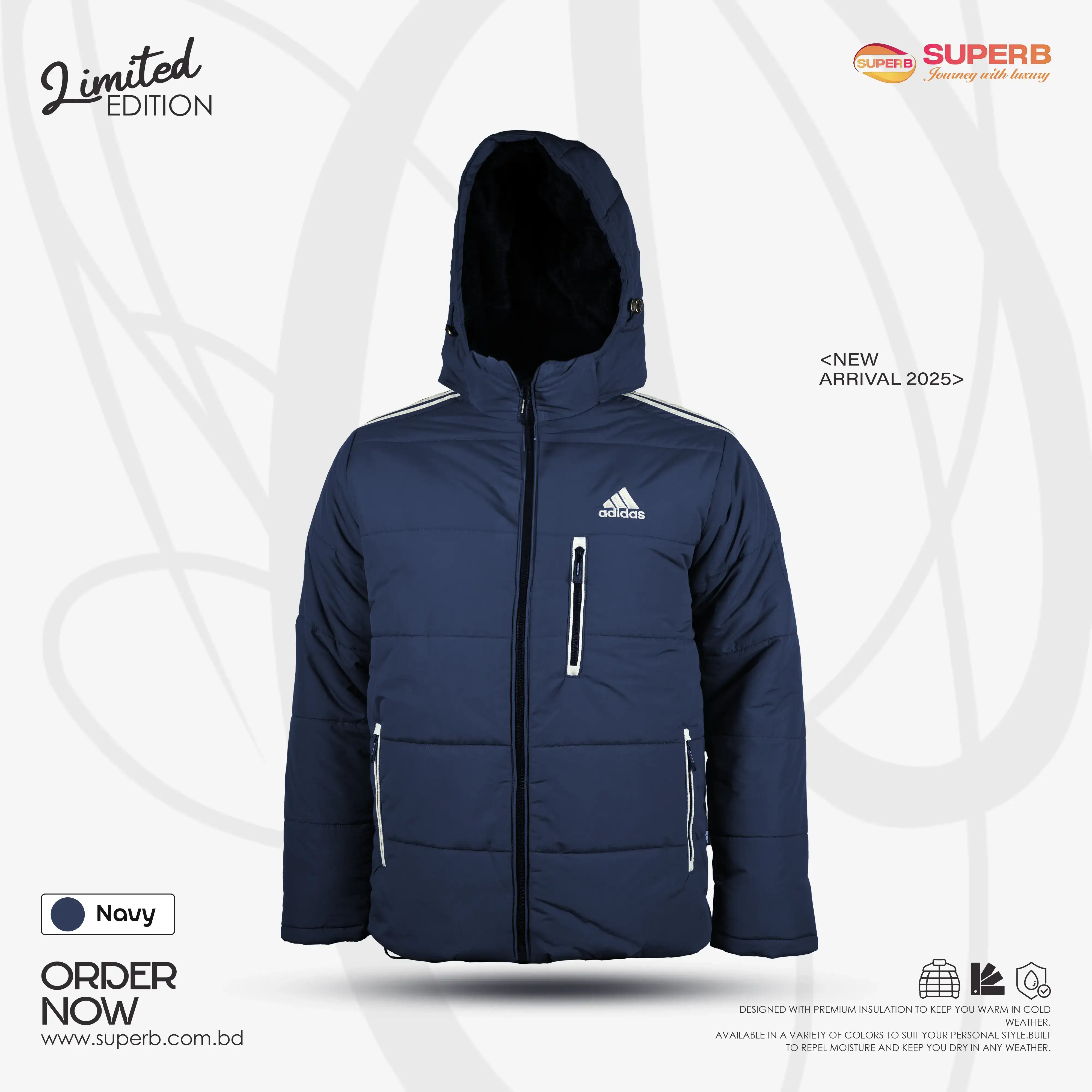 Adidas Premium Sherpa Heavy Hooded Jacket | Extreme Cold Protection -35°C || Superb - Blue